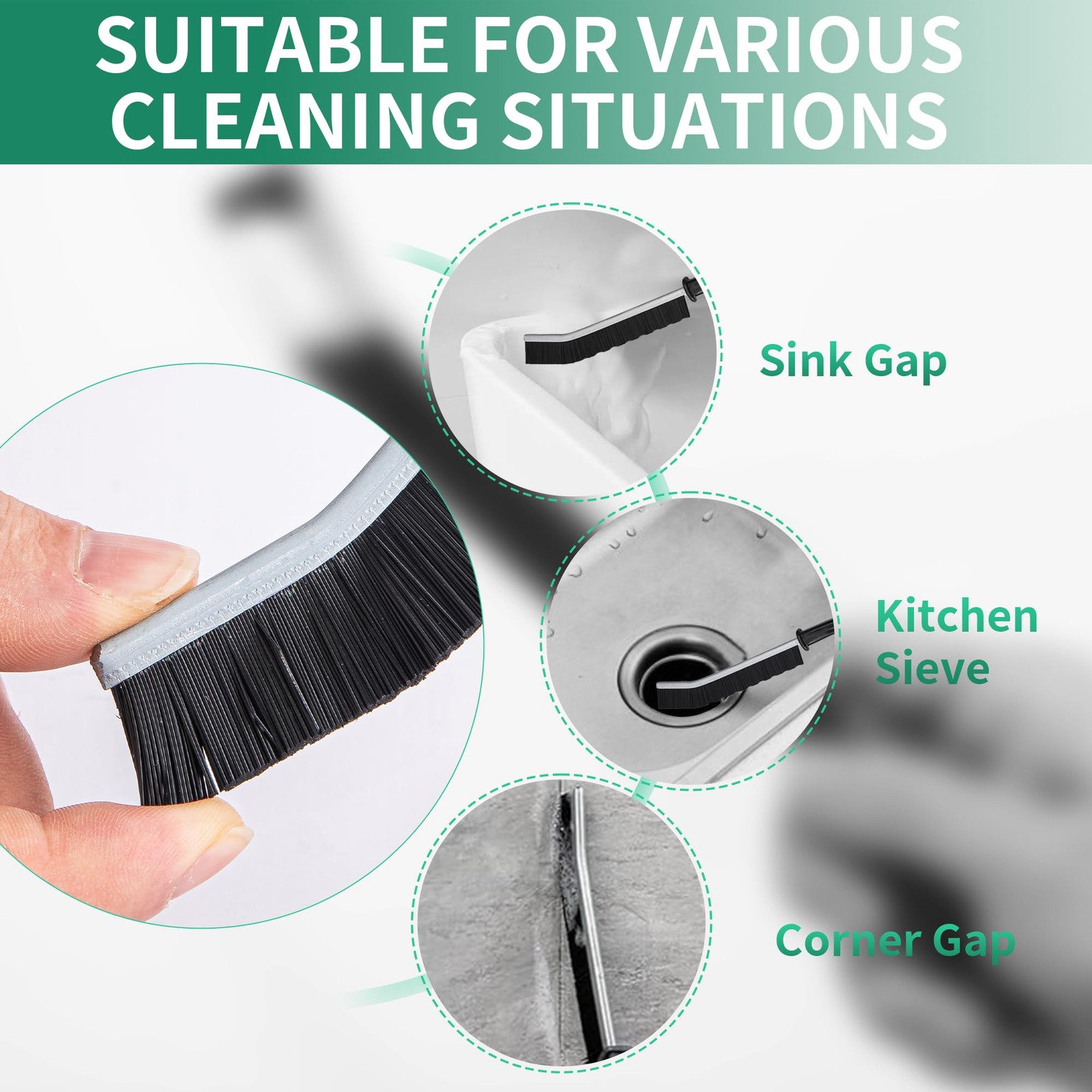 6-Pack Hard Bristle Crevice Cleaning Brush, Best Tool for Black, Blue, Green