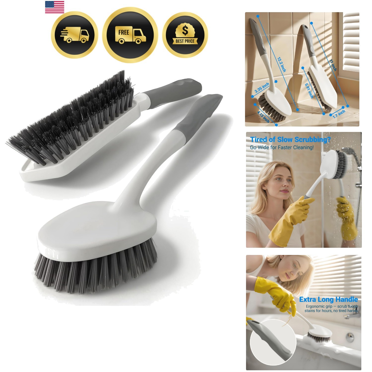 2 Pack Heavy Duty Scrub Brush Set with Hard Bristle, Cleaning Brush Designed …
