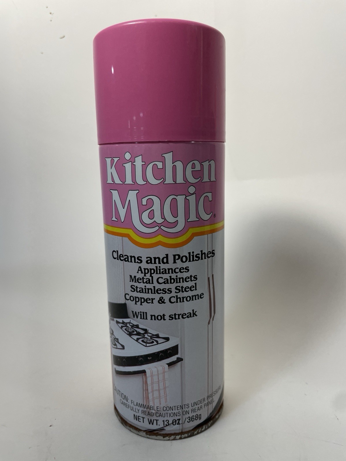 Vtg PINK Full Kitchen Magic 13oz Aerosol Cleaner Spray Metal Polish USA 80s