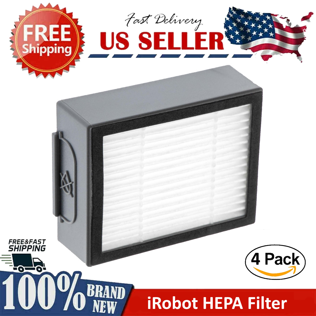 4 Packs Vacuum HEPA Filter Replacement for iRobot Roomba I-Series i3 i4 i6 i7 i8