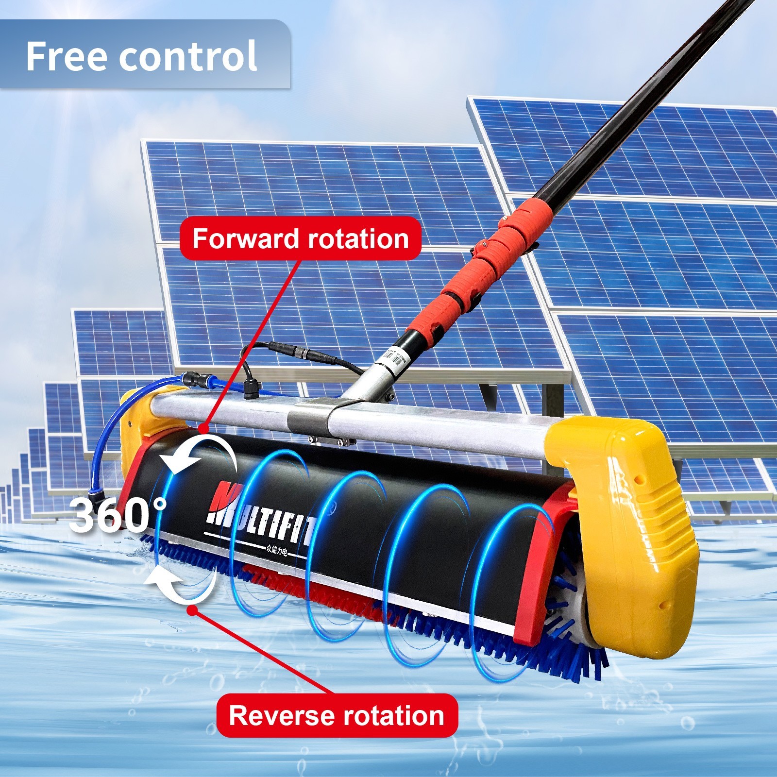 Solar Panel Cleaner 24ft Water Fed Rod 420rpm Forward/Reverse Roller Brush