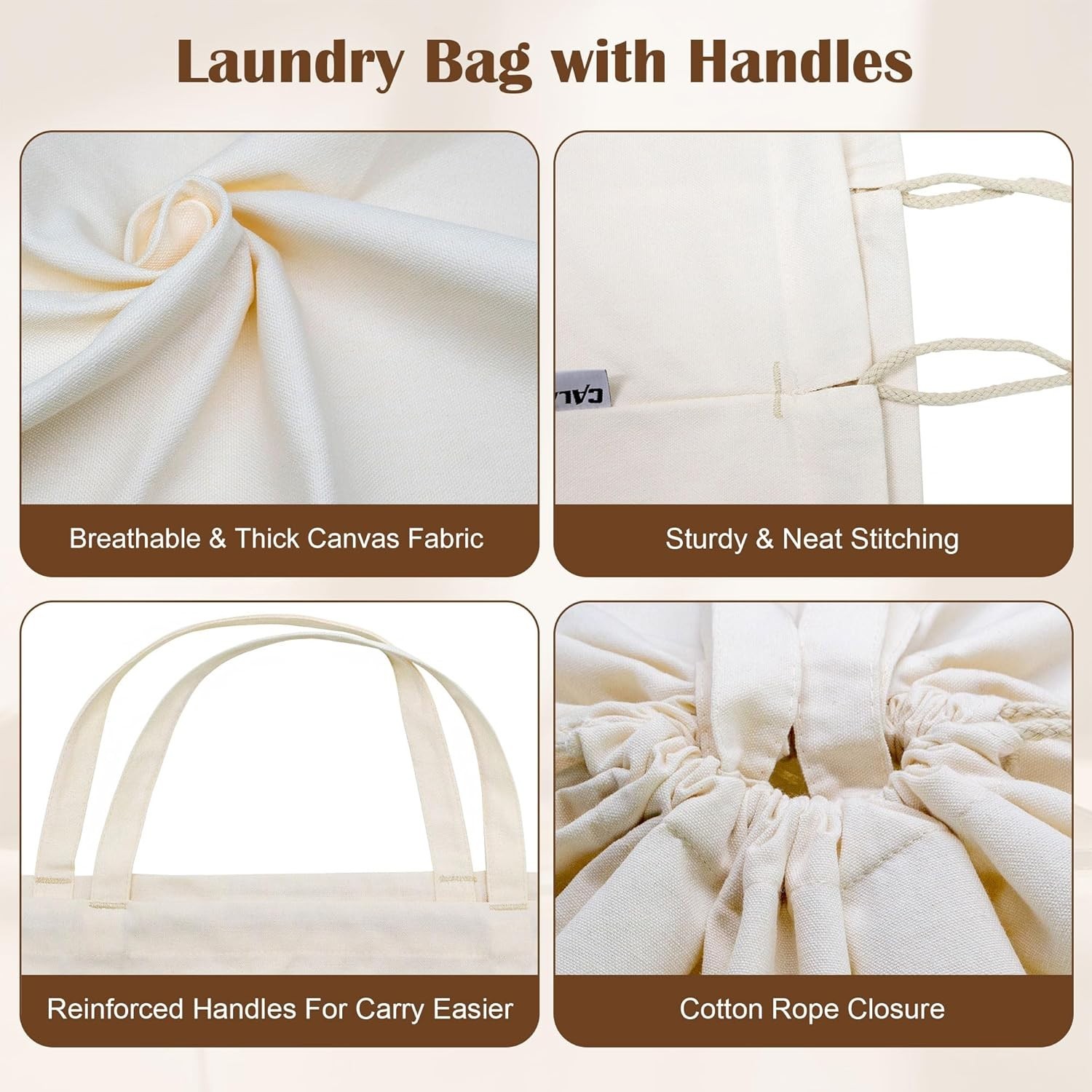 Extra Large Canvas Laundry Bag choose size, Heavy Duty Washable Sack with Handle