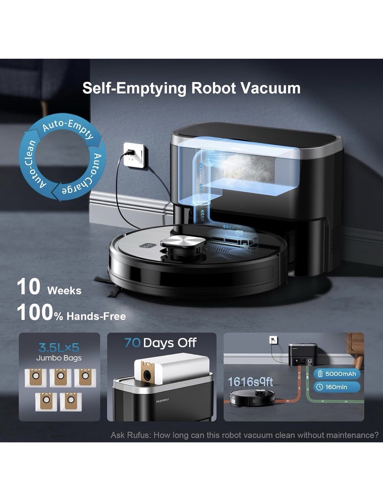 MAMNV Robot Vacuum And Mop, 11500 Pa Suction, 2 In 1 Robotic Vacuum With Smart
