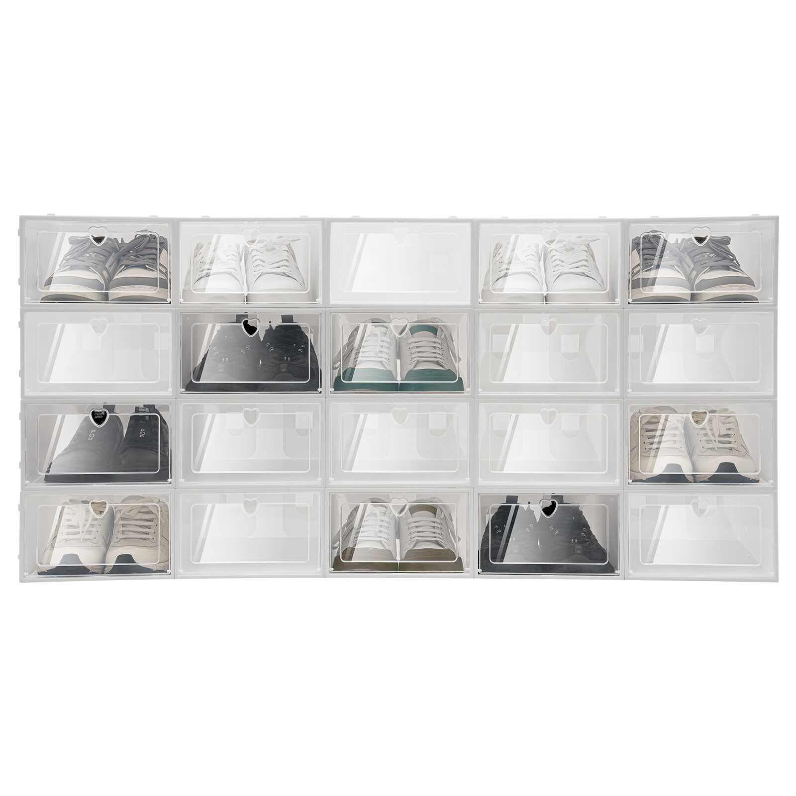 20pcs Stackable Shoe Storage Box Durable Plastic Sneaker Display Case Organizer