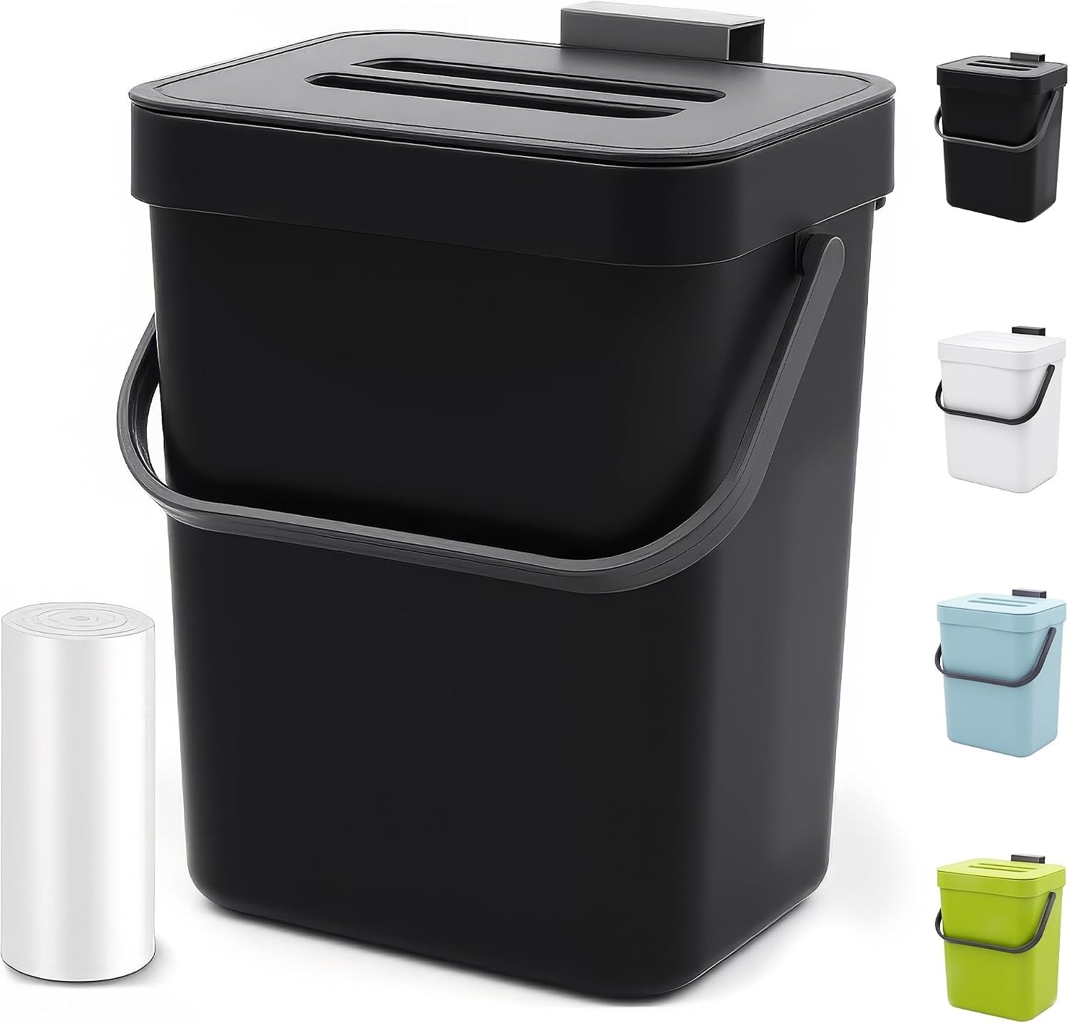 1.3 Gal Kitchen Compost Bin, Hanging Small Trash Can, 5L, Black | With Lid, H…
