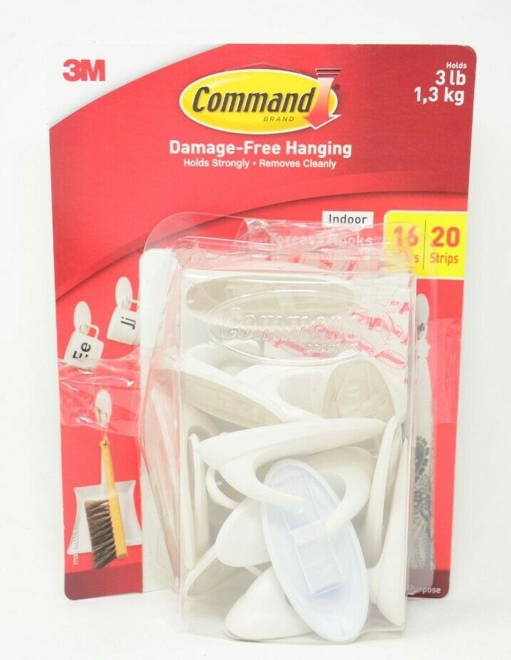 3M Command Indoor Terrace Hooks 16 Hooks 20 Strips Holds 3 lbs – Open Box