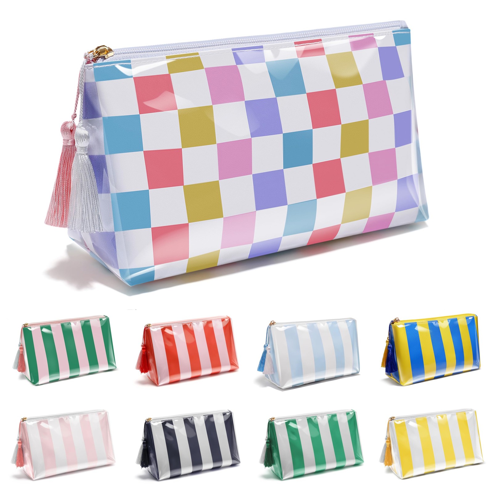 Fozira Makeup Bag, Small Clear Coated Small(9.84in*4.33in*5.91in), Colorful