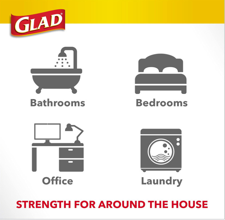 Glad Medium Drawstring Trash Bags with Clorox, 8 Gallon, Lemon Fresh Bleach 80CT