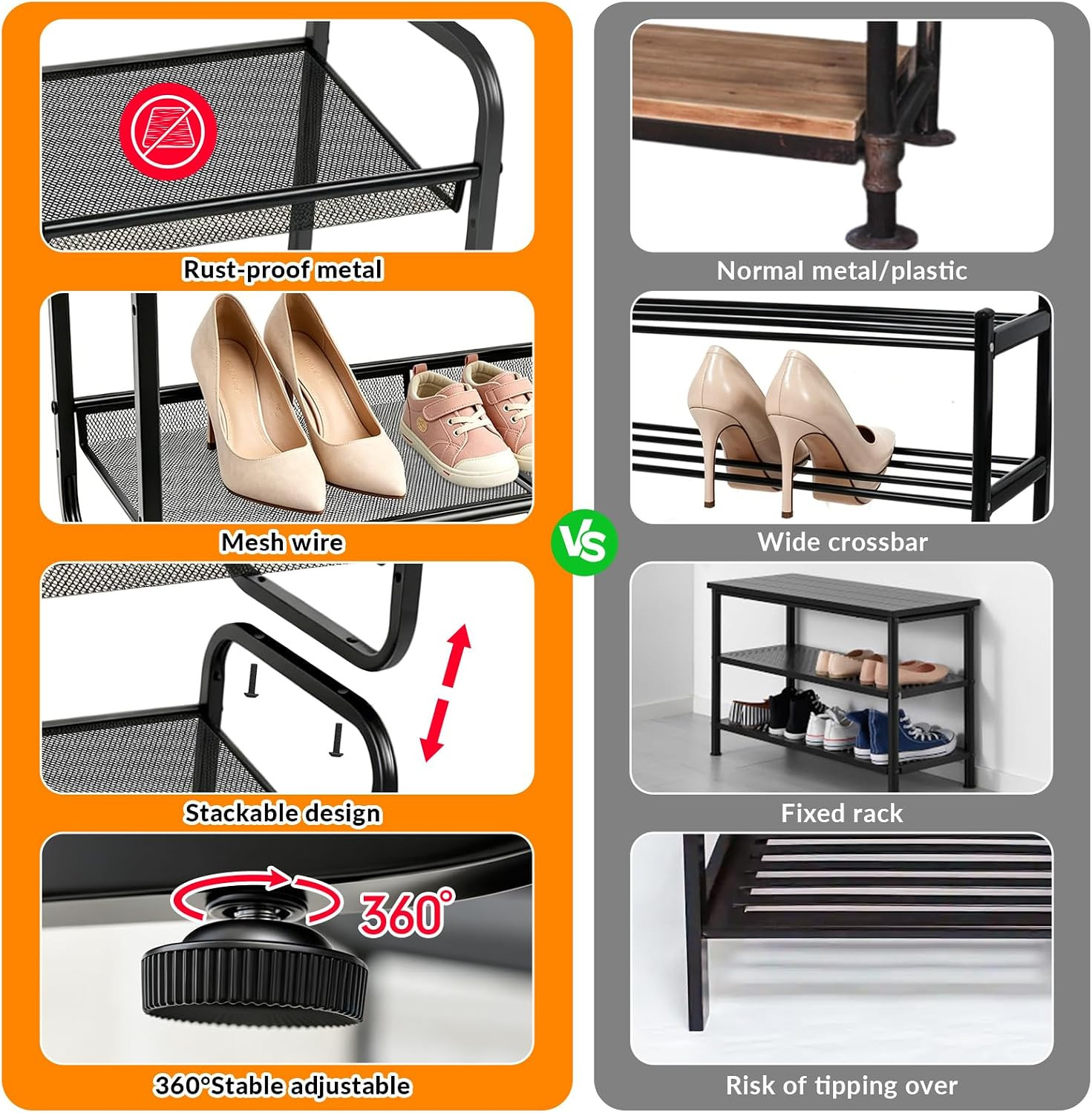 2 Tiers Metal Shoe Rack for Entryway Closet Hallway Bedroom Garage | Shoe Storag