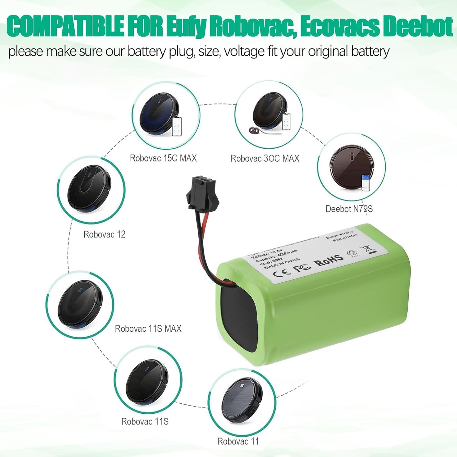 High Capacity 4000mAh Replacement Battery – 14.4V for Robot Vacuums
