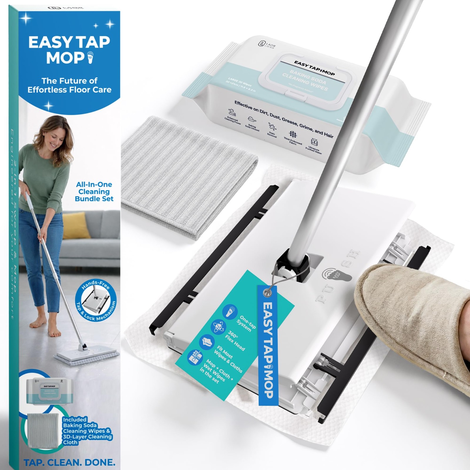 Hands-Flat Floor Mop & Sweeper – Foot-Tap Lock System with Most Pads – 360 Sw…