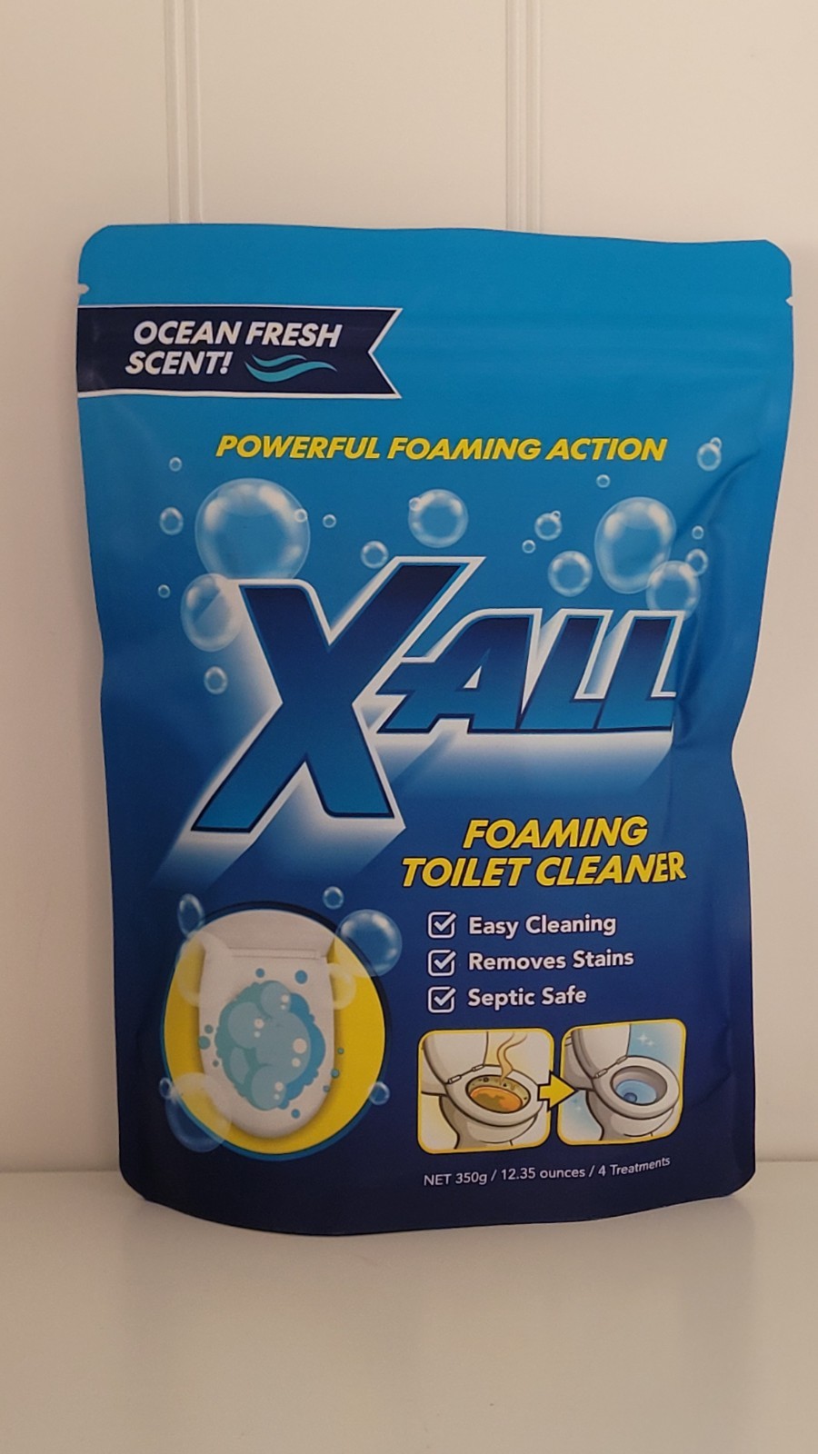 X-ALL Foaming Toilet Cleaner, Self-Activating Powder, 1 Pack(4 Treatments)