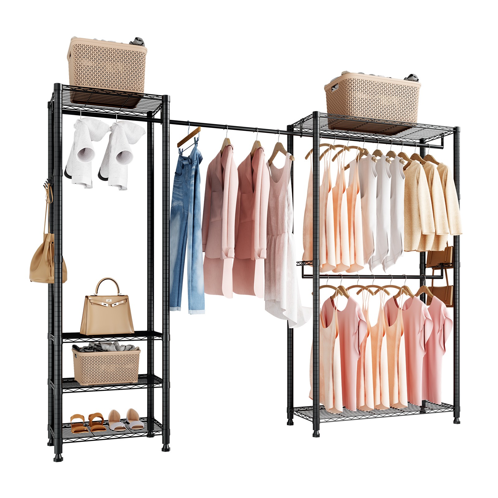 VEVOR Clothes Garment Rack Freestanding Closet Wardrobe Rack Carbon Steel Frame