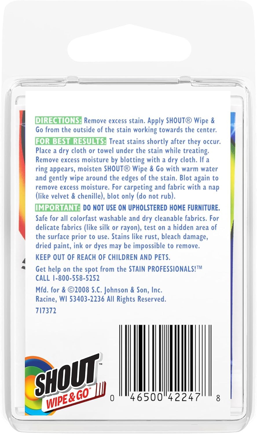 Shout Wipe & Go Instant Stain Remover Wipes, No Wash Required, Safe on Colorfast