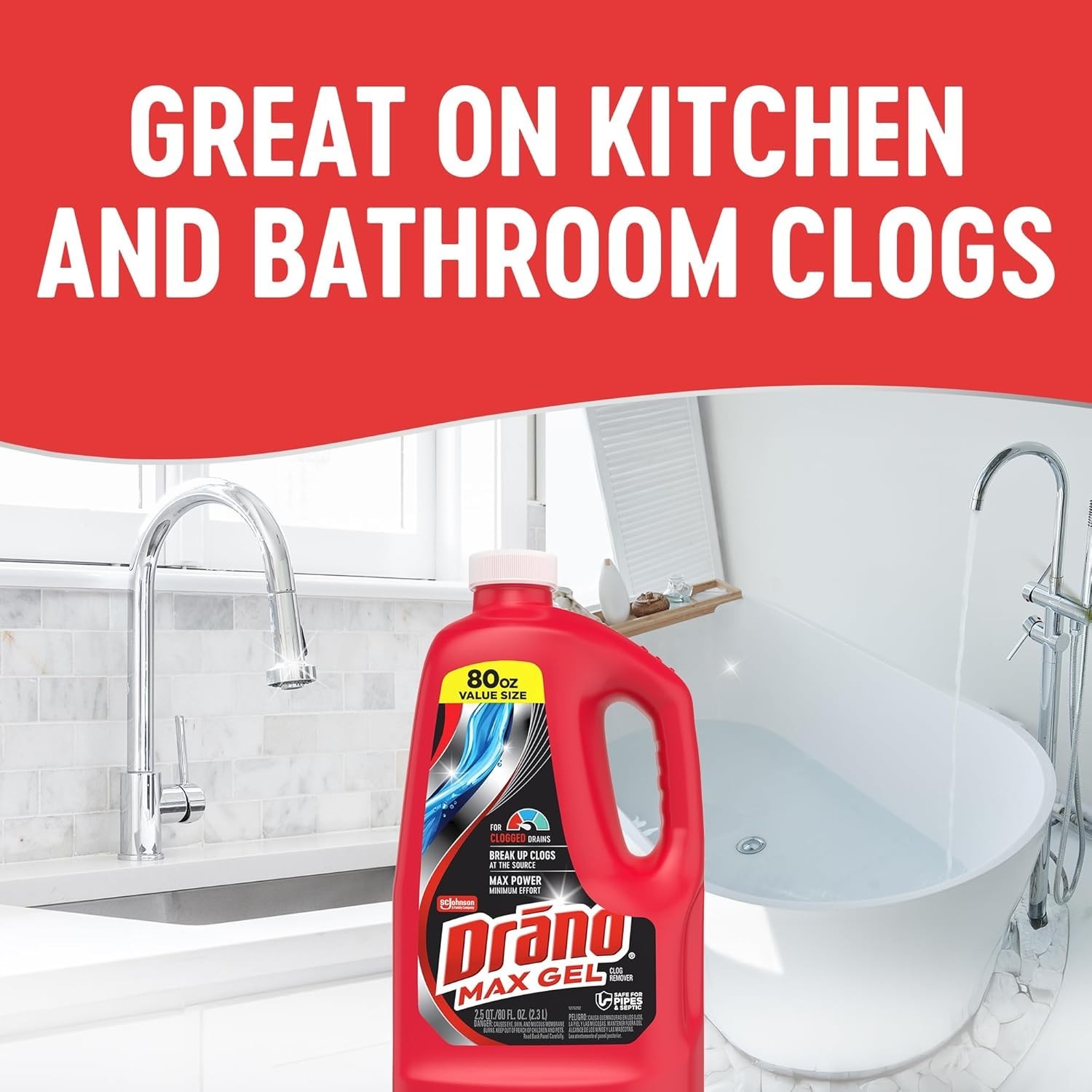 Drano Max Gel Drain Clog Remover & Cleaner, Fast-Acting to Unclog Standing Water
