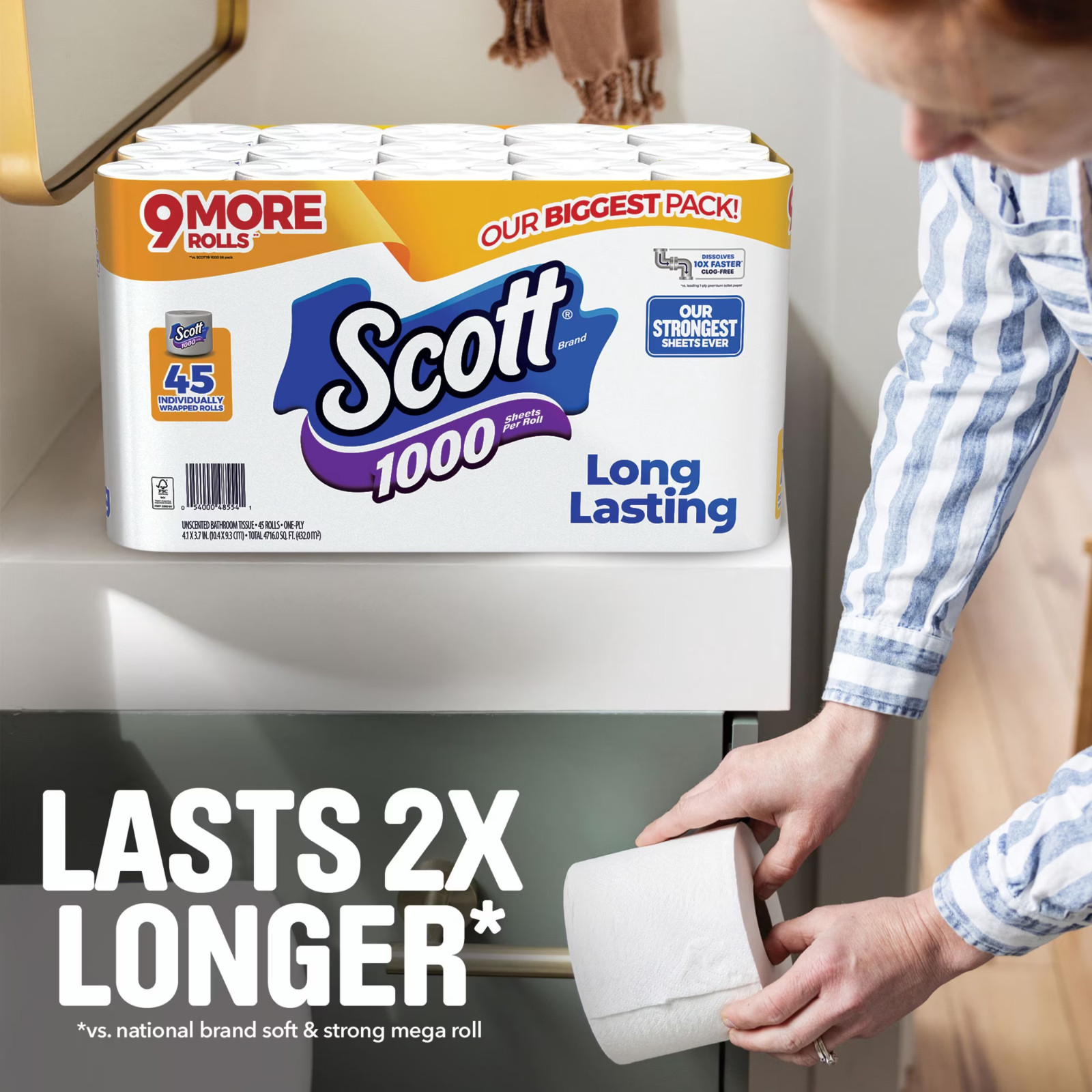 Scott 1000 1-Ply Toilet Paper 45 rolls, 1,000 sheets/roll