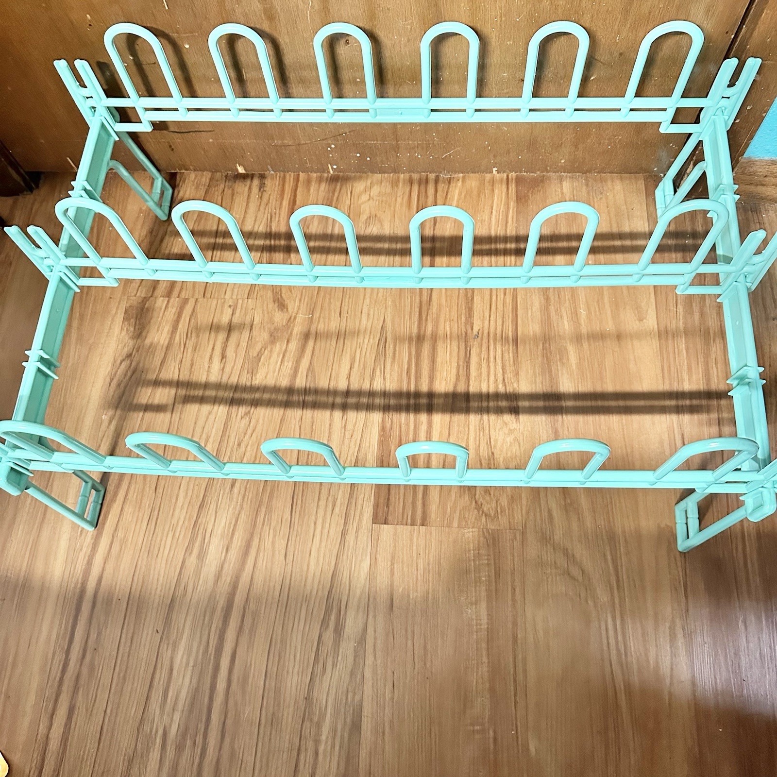 Vintage Yaffa Style Mint Green Plastic 9 Pair Shoe Rack 3 Tier Modular 1980s