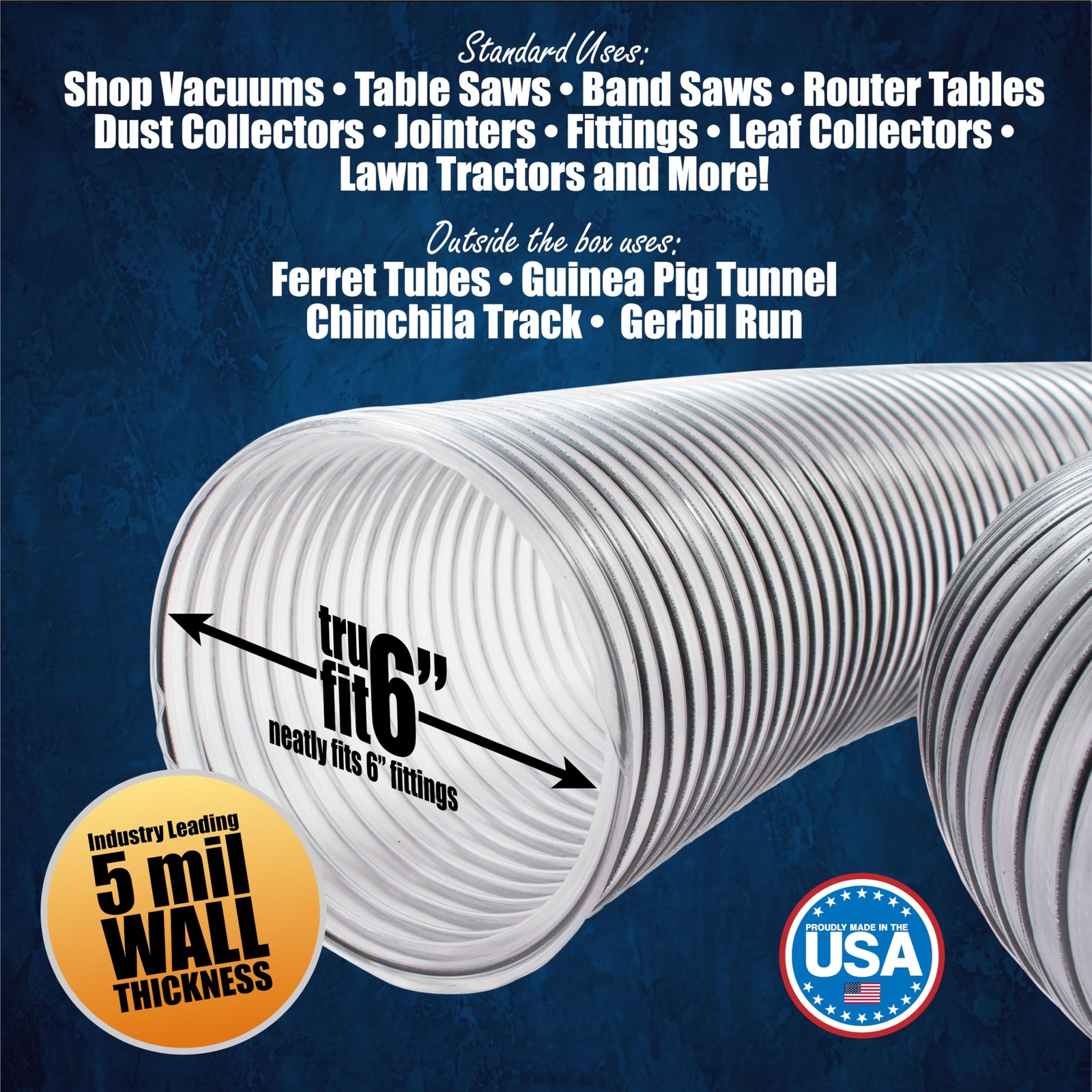 PVC Dust Collection Hose w/4 Thumbscrew Clamps, Puncture Resistant, Carbon St…