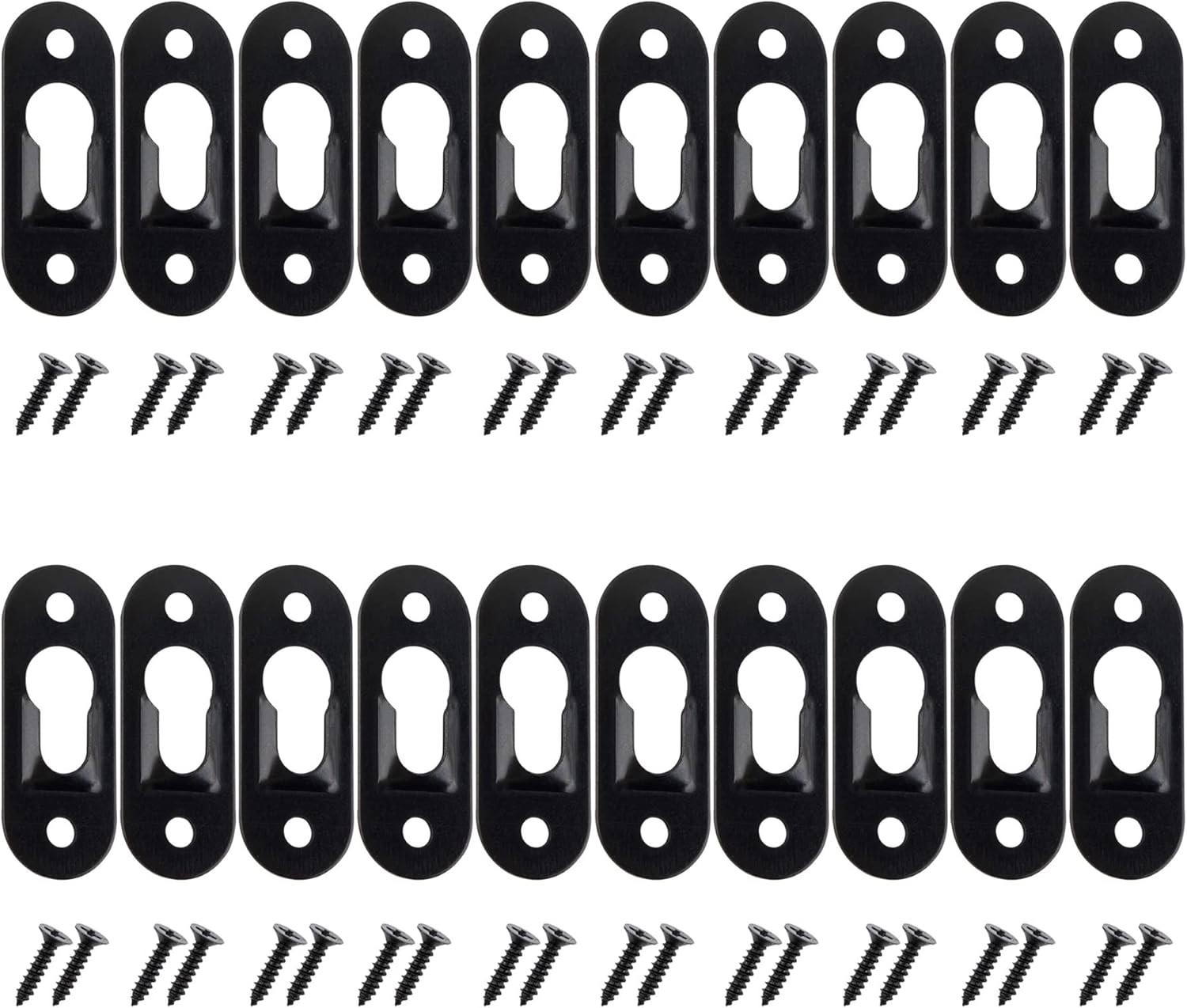 Black Metal Keyhole Hangers 20 Pack Wall Picture Frame Mirrors Screws