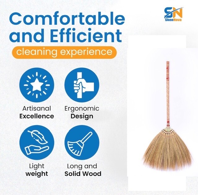 Asian Broom Grass Bambo Stick Embroidery Woven Nylon Thread Handle Size 40 inch
