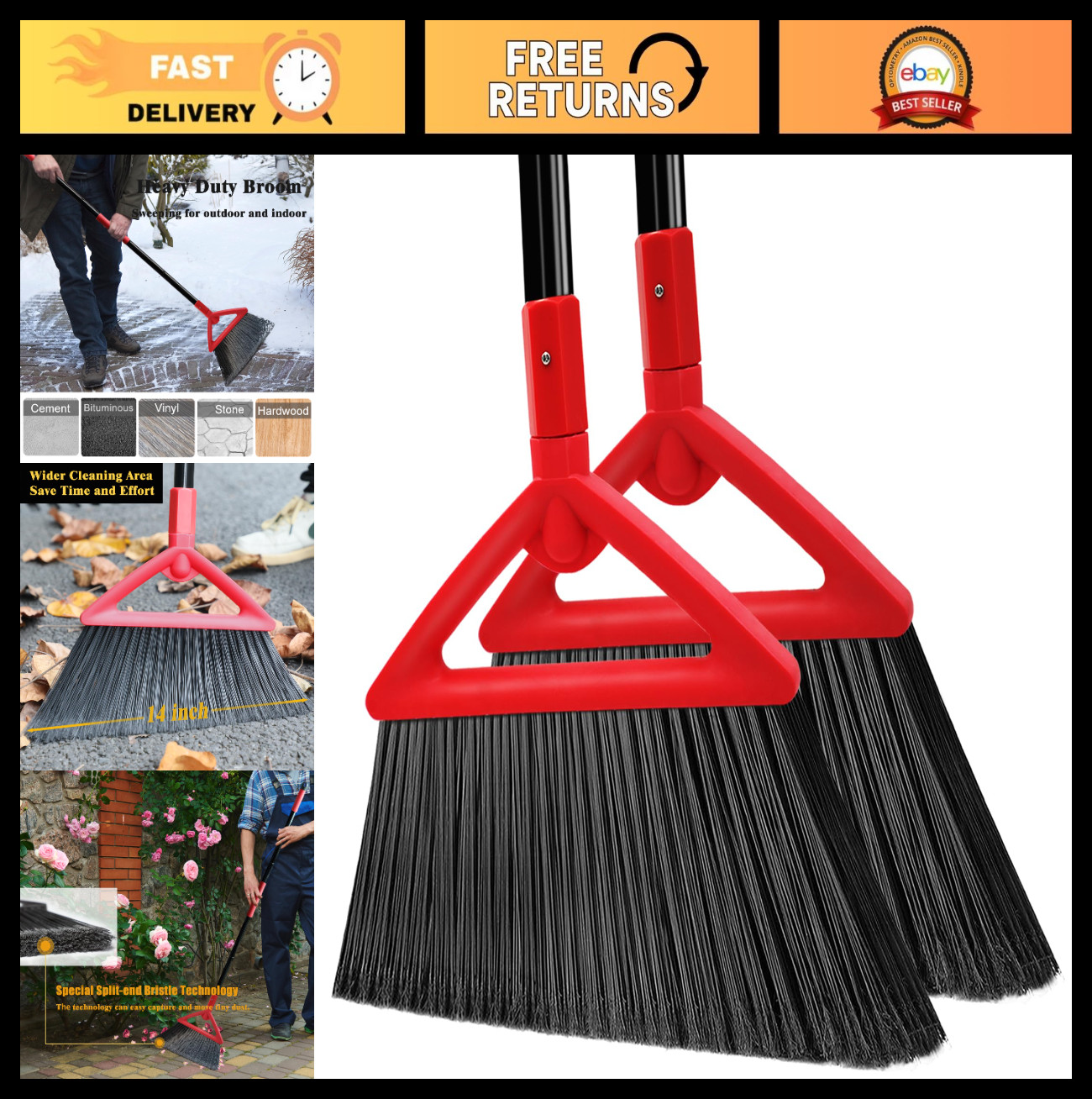 2 Pack Heavy Duty Angle Brooms for Indoor & Outdoor Use – Perfect for Garage, Ki
