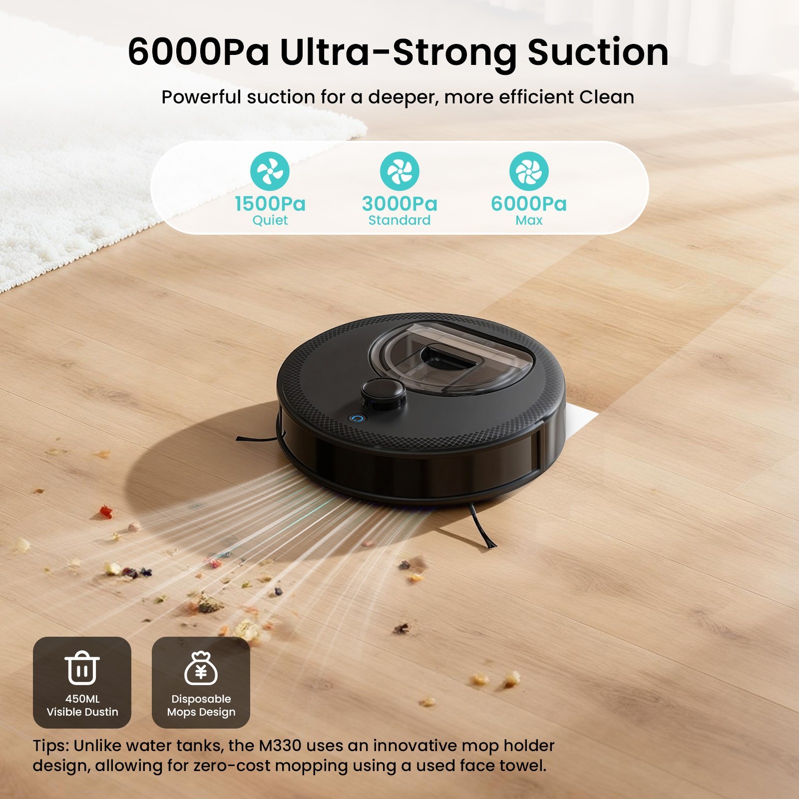 Lefant M330 Robot Vacuum and Mop with LiDAR Navigation 450ml Visible Dustbin