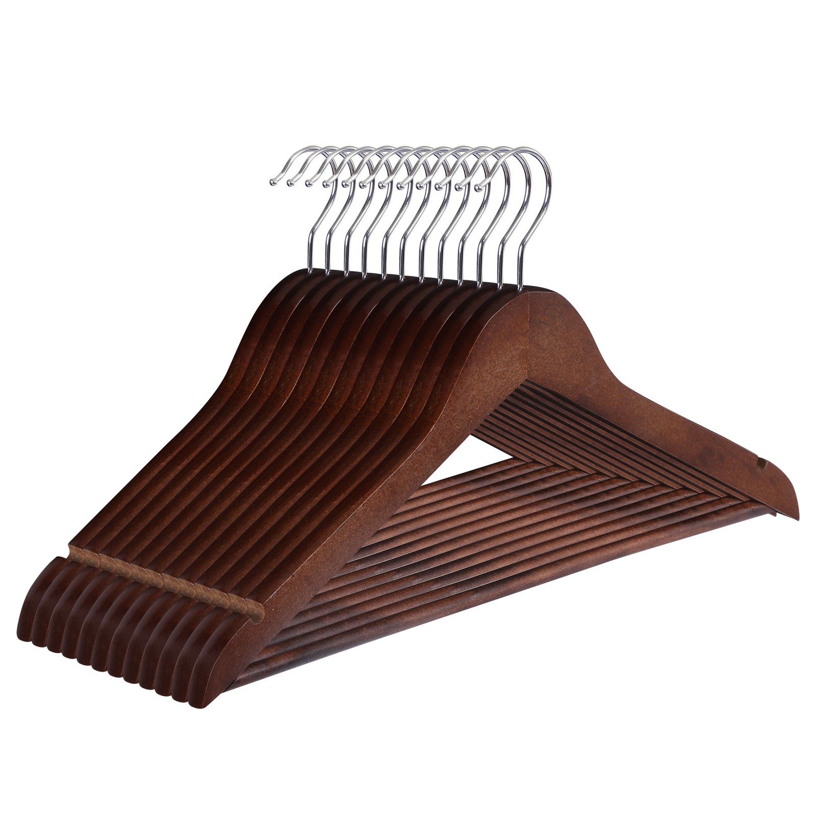 Premium Wooden Hangers 50 Pack Non-Slip Coat Clothes Hangers w/Swivel Hook Brown