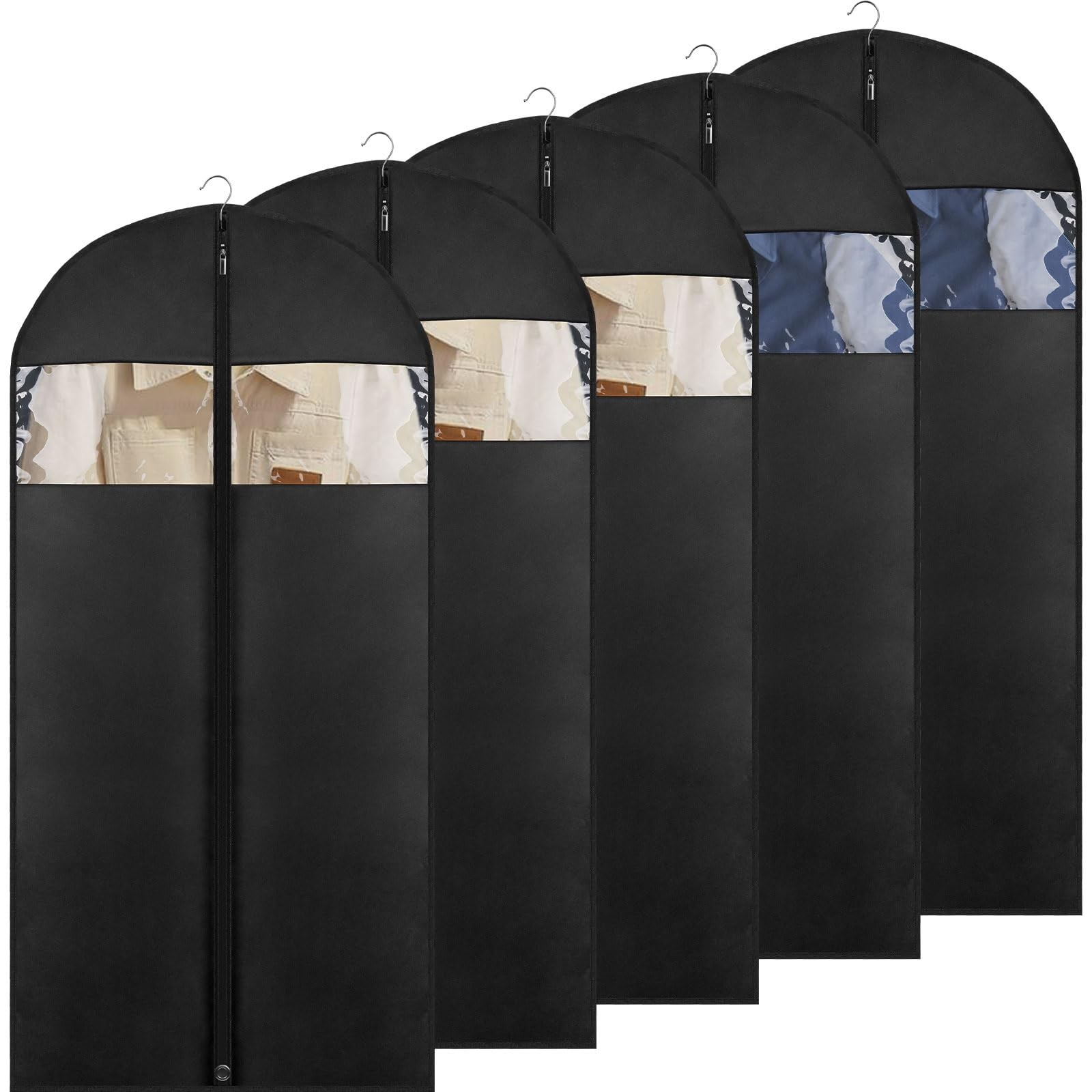5 Pack – Moucas 50 Black Garment Bag, Mens Suit Bags for Closet Storage and Trav