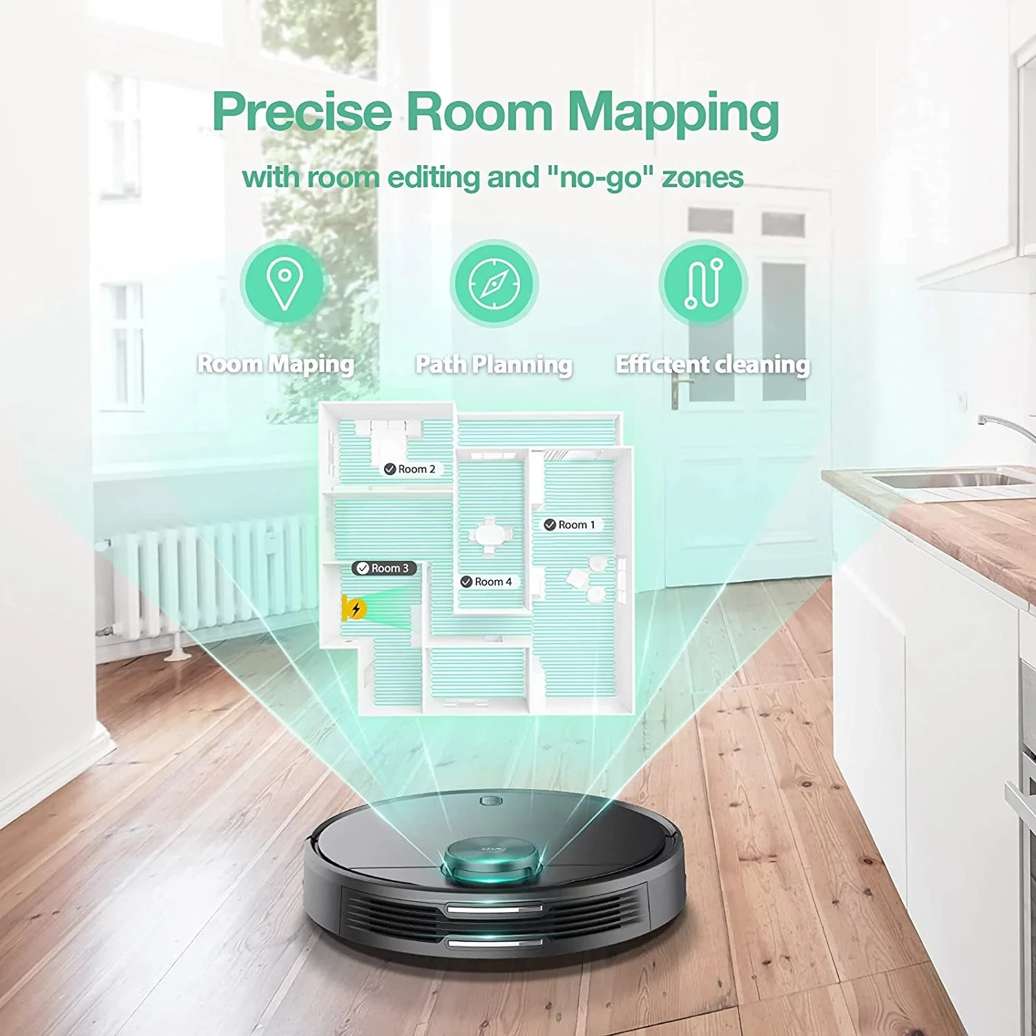 Wyze Wi-Fi Connected Robotic Vacuum with LiDAR Room Mapping, Ideal for Pet Hair,