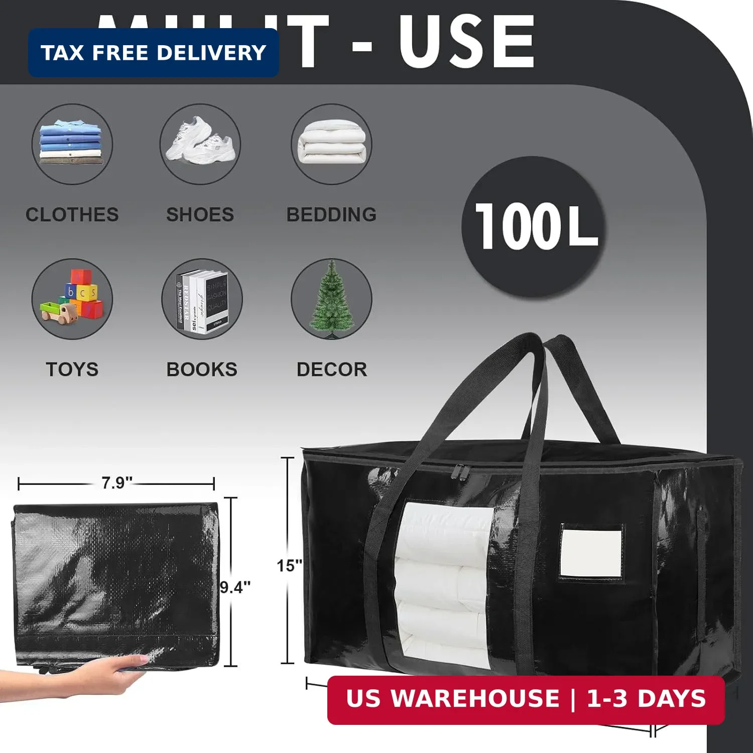 8 Pack Extra Large Moving Bags Heavy Duty 180GSM,130LBS 100L Totes with Visible