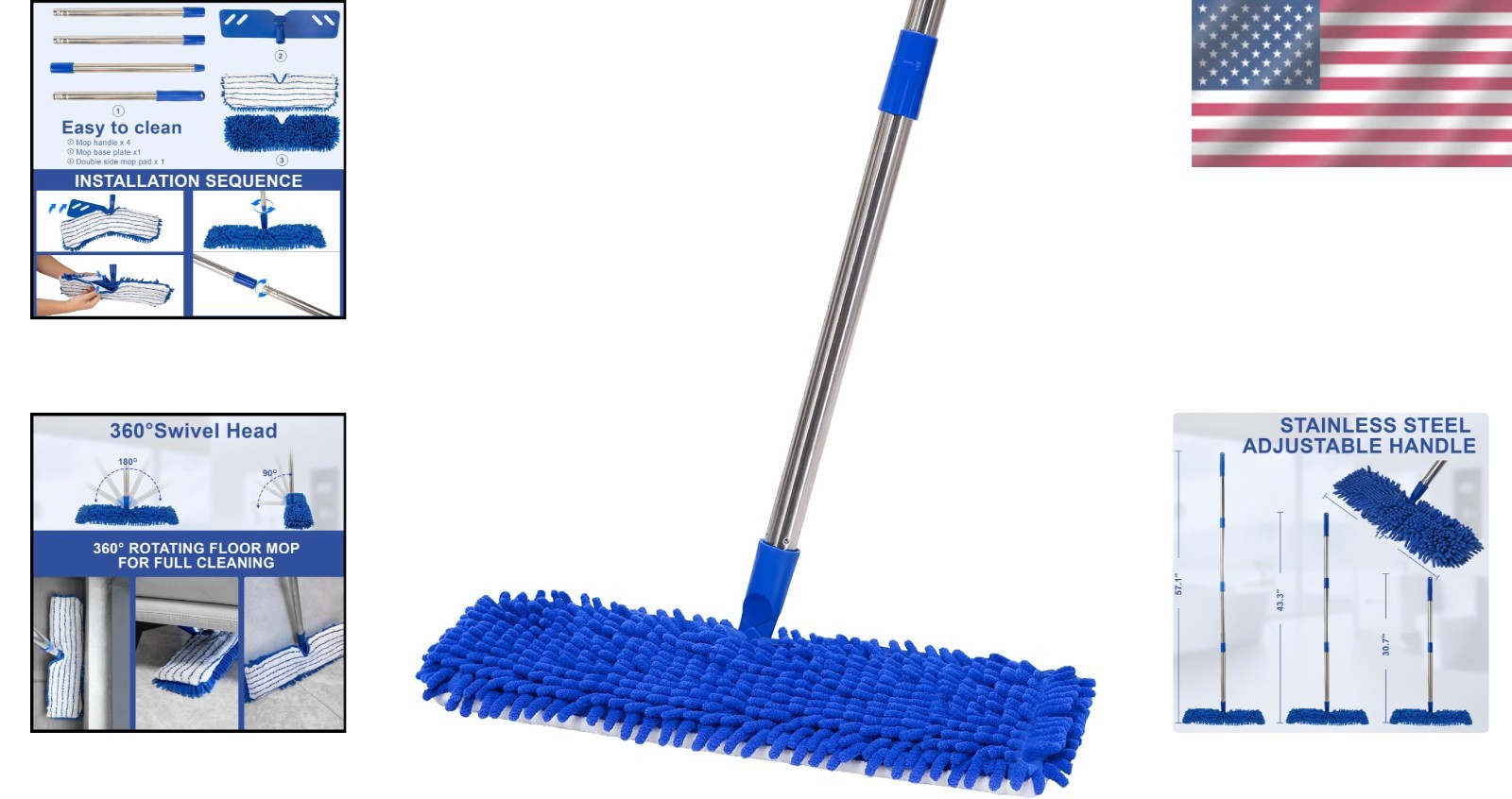 Versatile Blue Microfiber Mop – Dual-Sided for Wet & Dry Cleaning on Any Surface