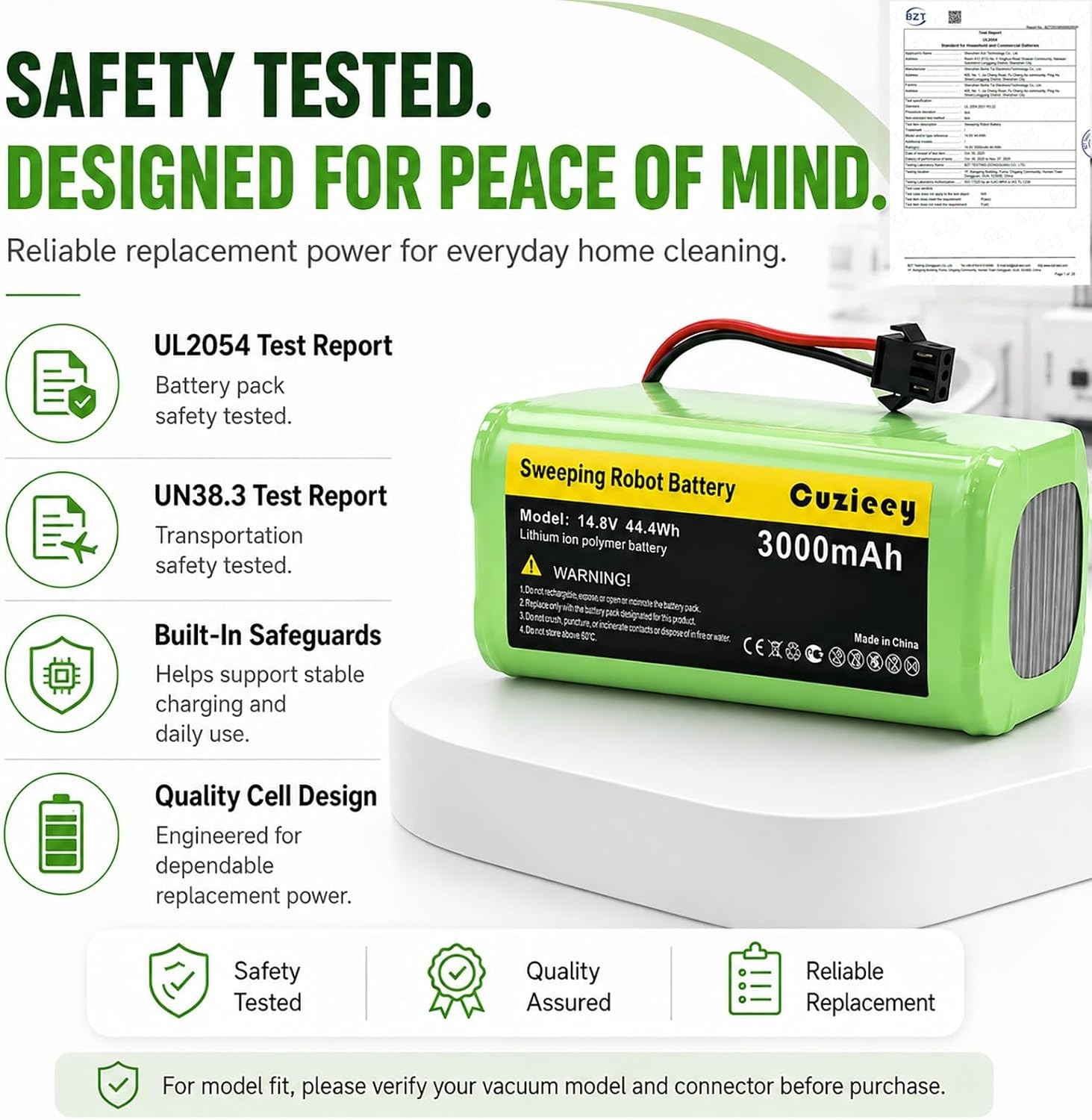 Robot Vacuum Battery Pack 14.4V 3000mAh – Long Lasting 120-180 Minutes Runtime