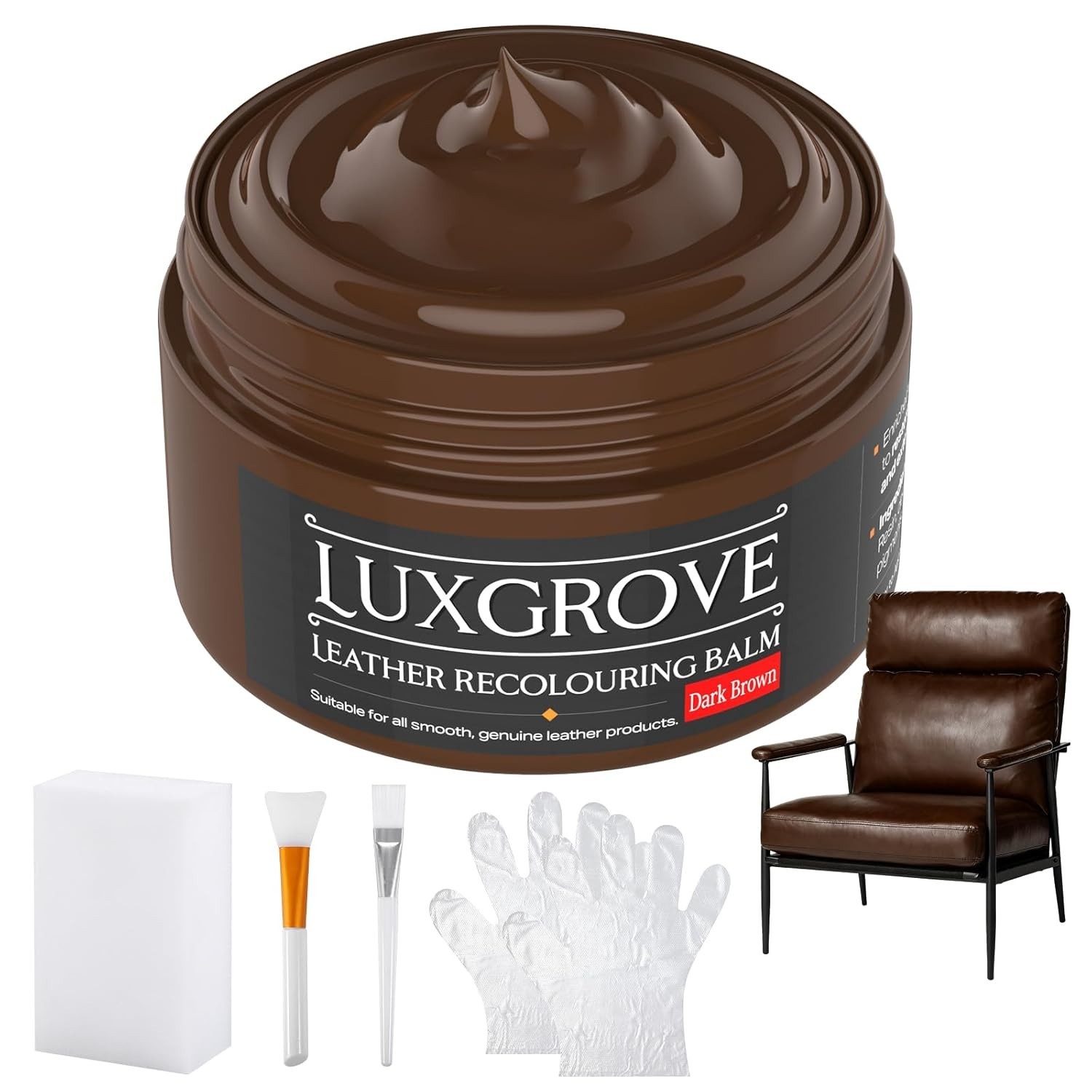 Luxgrove Dark Brown Leather Recoloring Balm, Leather & Vinyl Repair Kit