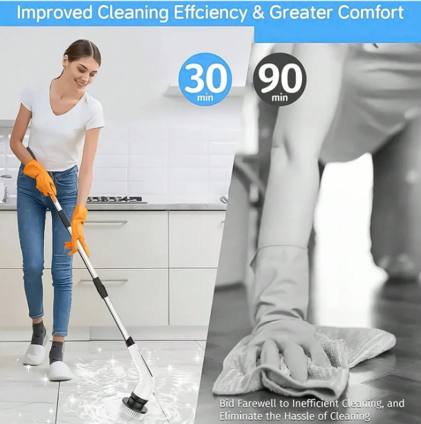 9-in-1 Power Cleaning Brush Set Adjustable Handle USB-C for Tubs, Tiles & Sinks