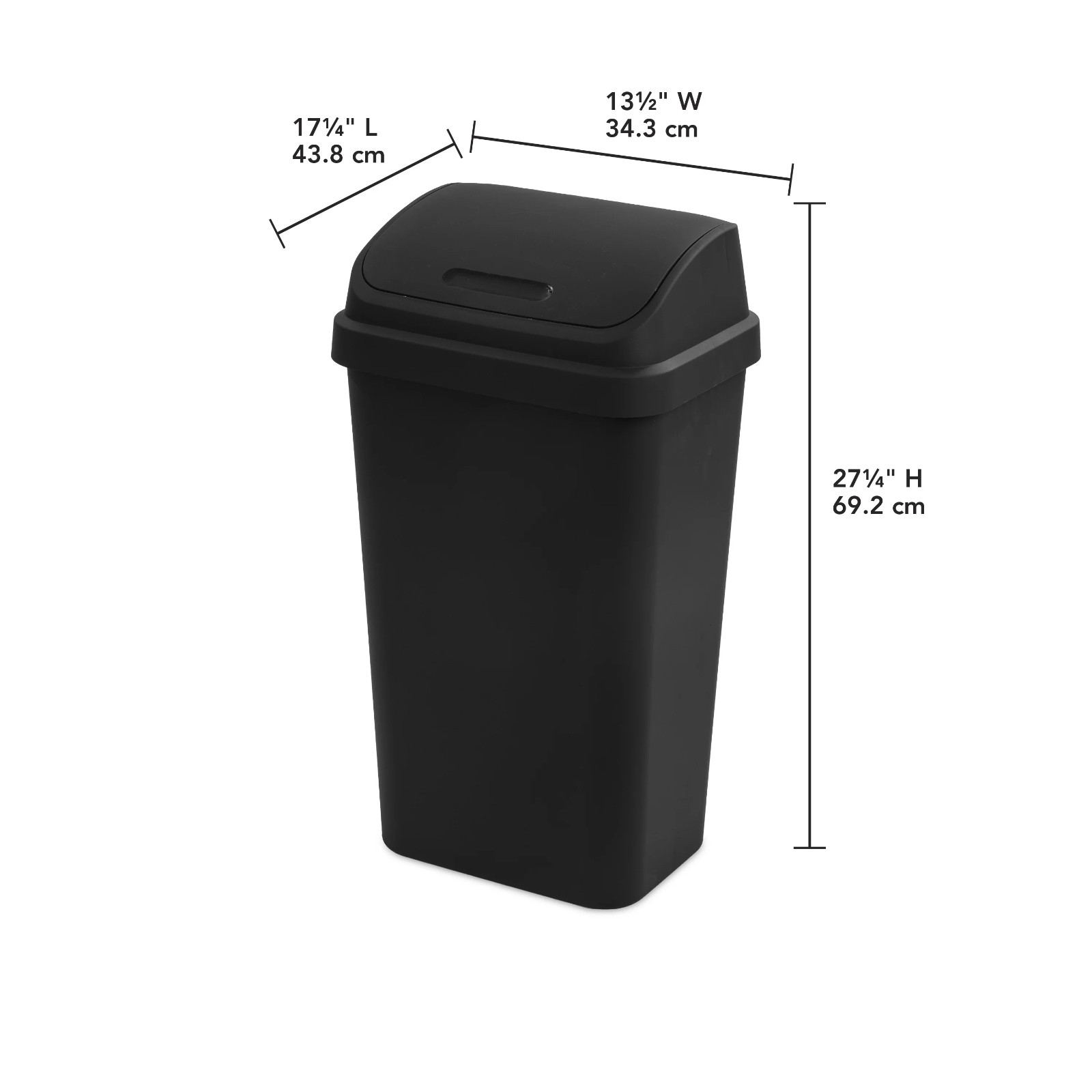 13 Gallon Trash Can, Plastic Swing Top Kitchen Trash Can, Black