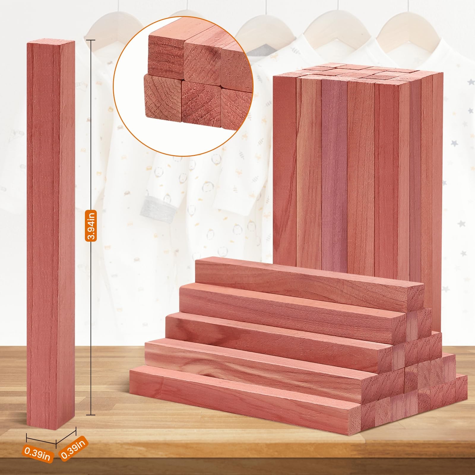 Homode Cedar Blocks for Clothes Storage, 50Pcs Cedar Sticks, Aromatic Red Ced…