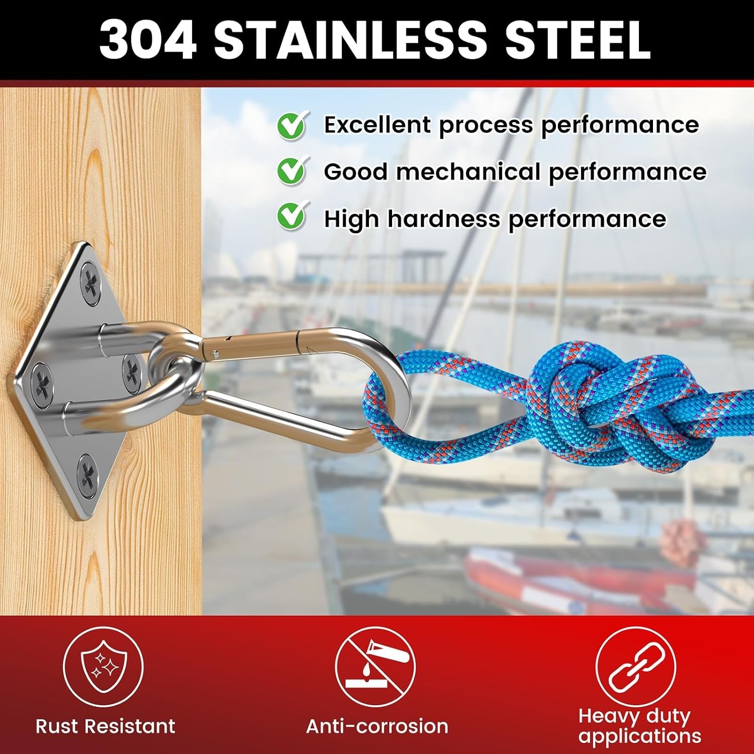 Set of 8 Heavy-Duty Stainless Steel Pad Eye Snap Hooks – 800 lb Capacity