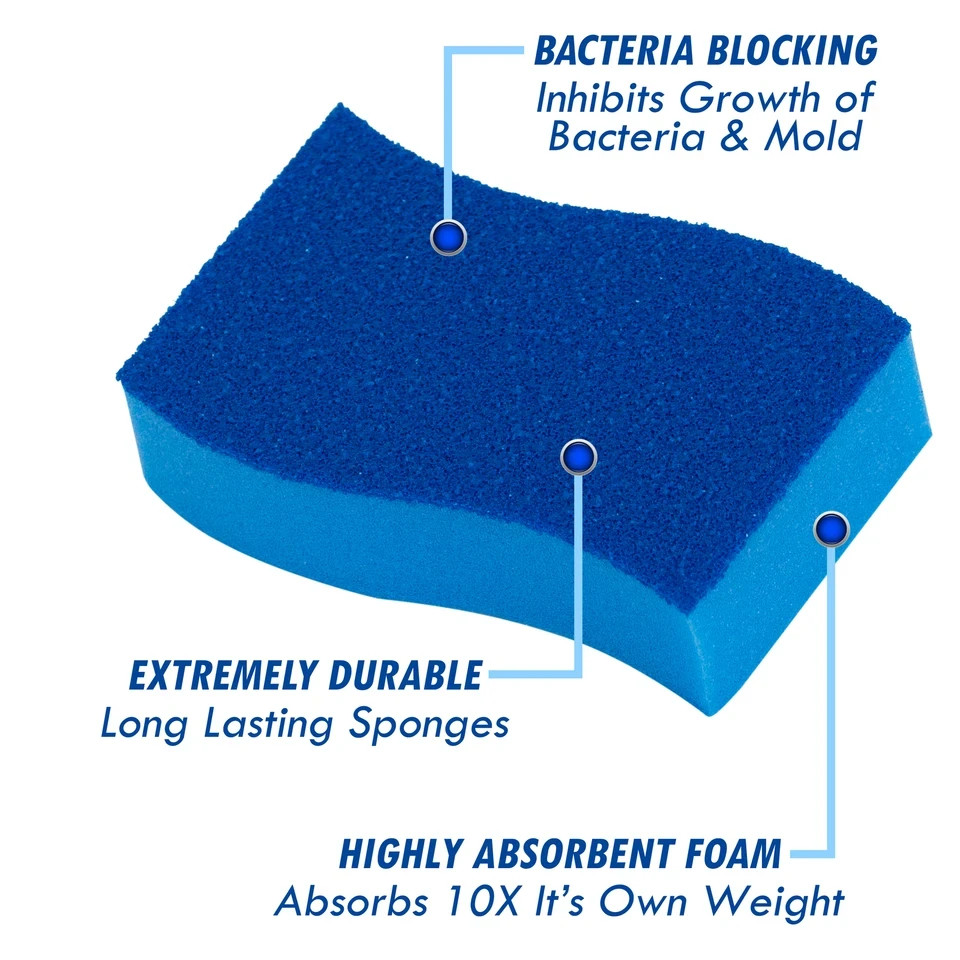 Elitra Antimicrobial Non-Scratch Scrubber Cleaning Sponge, Blue – 24 Pack –