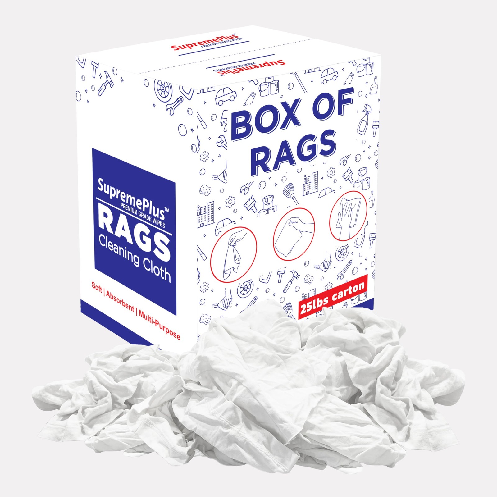 SupremePlus Recycled White TShirt Cleaning Rags 25 lbs. Box – Shop Rags Bulk …