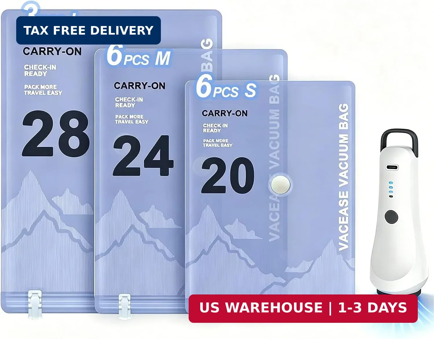 15 Pack Vacuum Storage Bags with Rechargeable Pump Travel Luggage Clothing | 15-