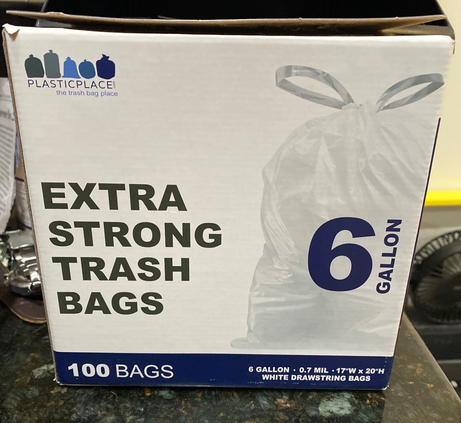 Plasticplace Extra Strong 6-Gallon Drawstring Trash Bags 0.7 Mil 100 Count