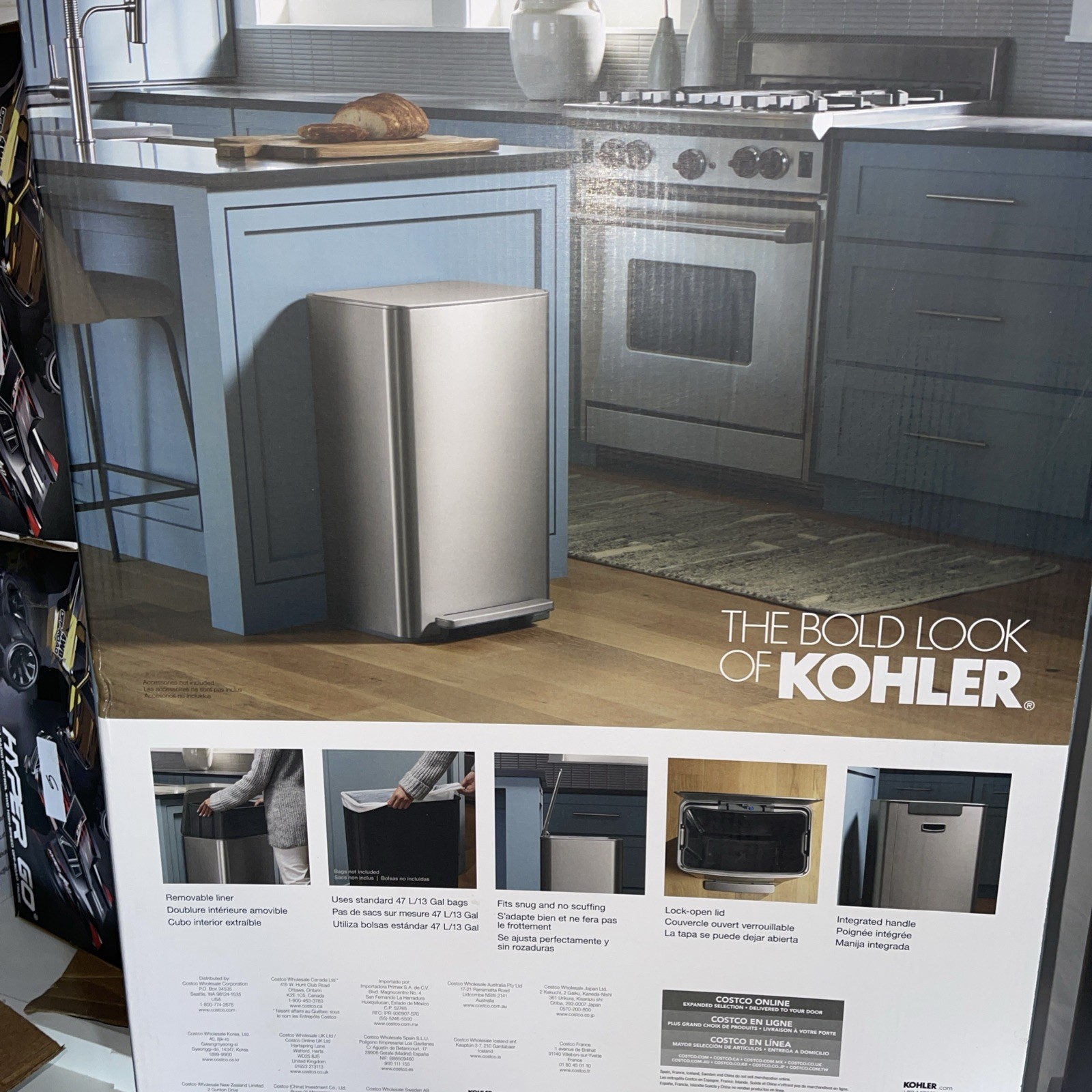 Kohler 47L Step Trash Can Ss Silver In Box
