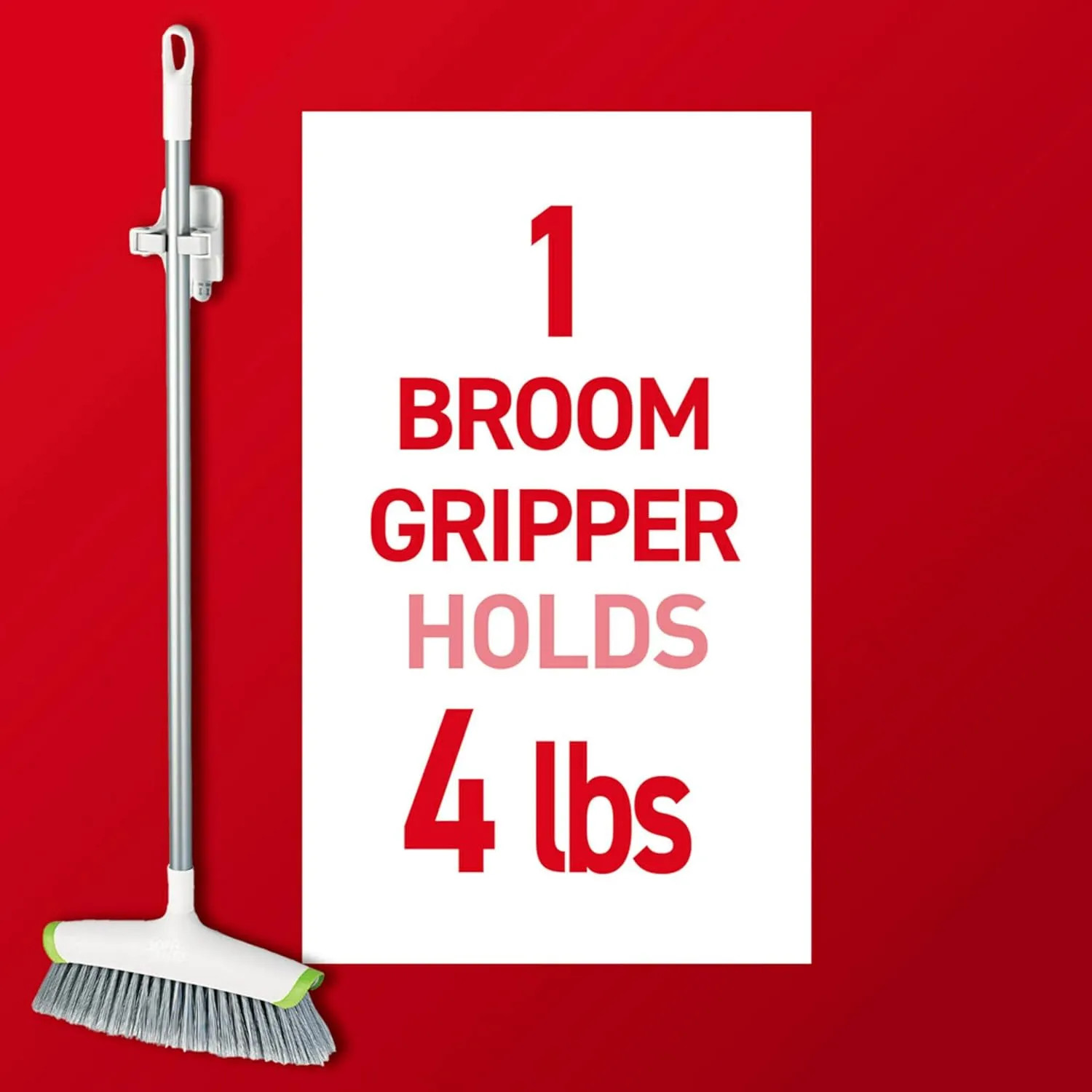 Command Large Broom Grippers, White Wall Mount Holder, 2 Grippers, 4 Strips
