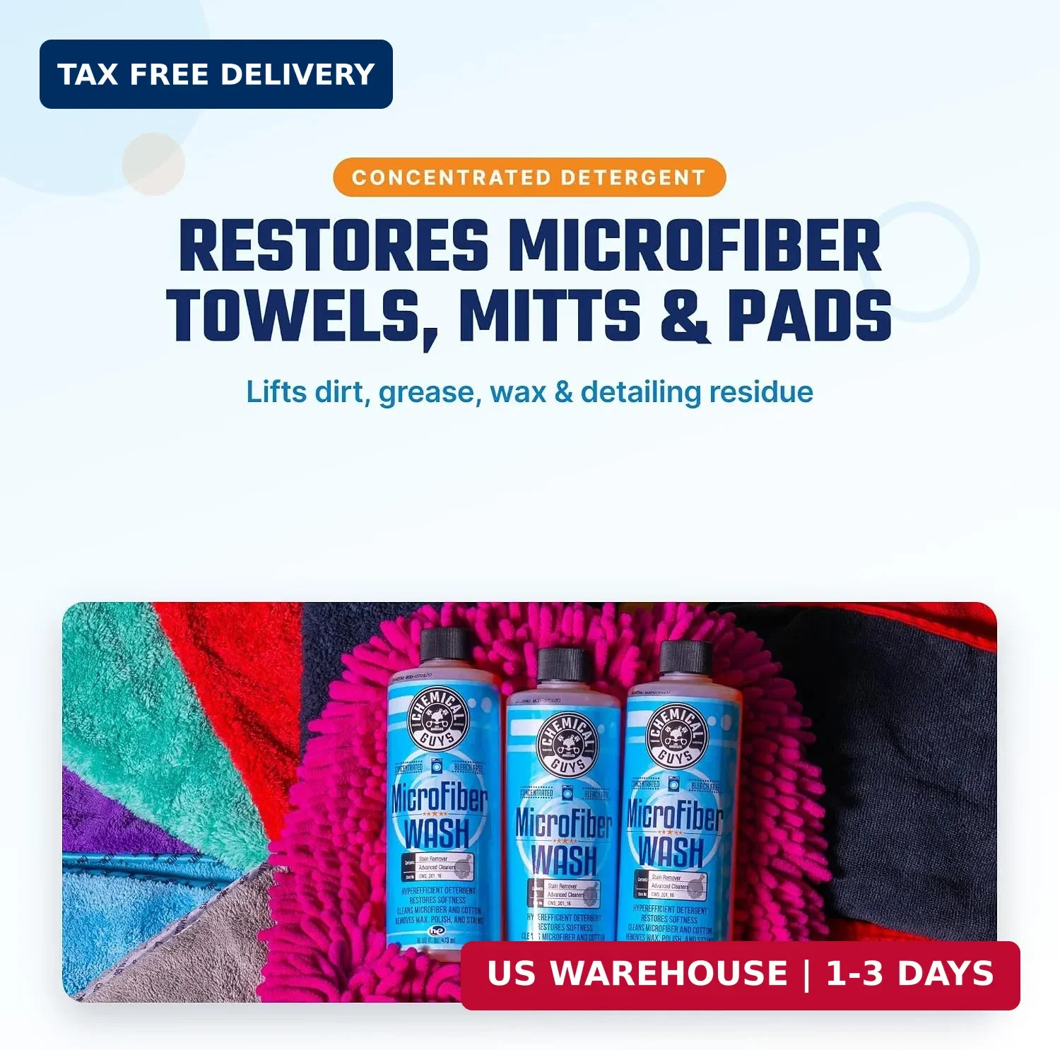 Chemical Guys Microfiber Wash & Towel Detergent, Deep Cleans, 16 oz | Concentrat