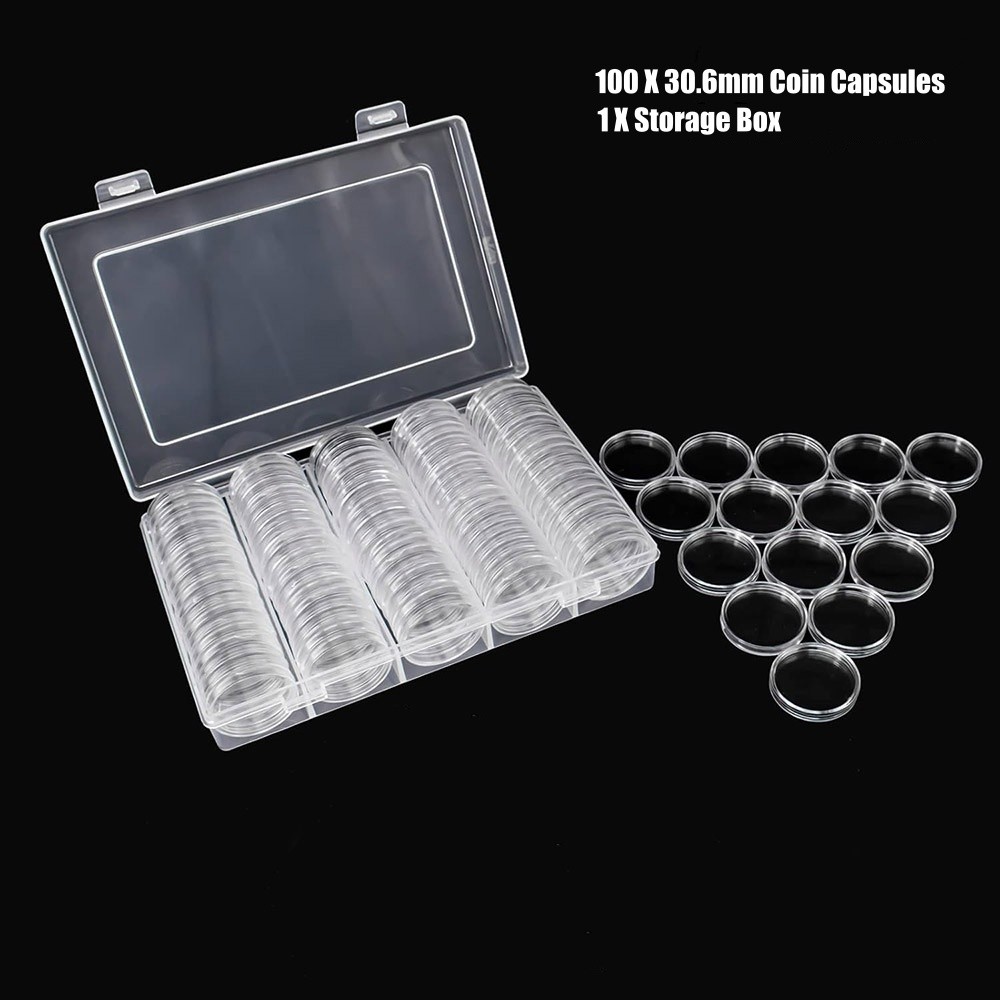 100Pcs Clear Coin Capsule Case for 30.6mm JFK Half Dollar Holder Storage Box US
