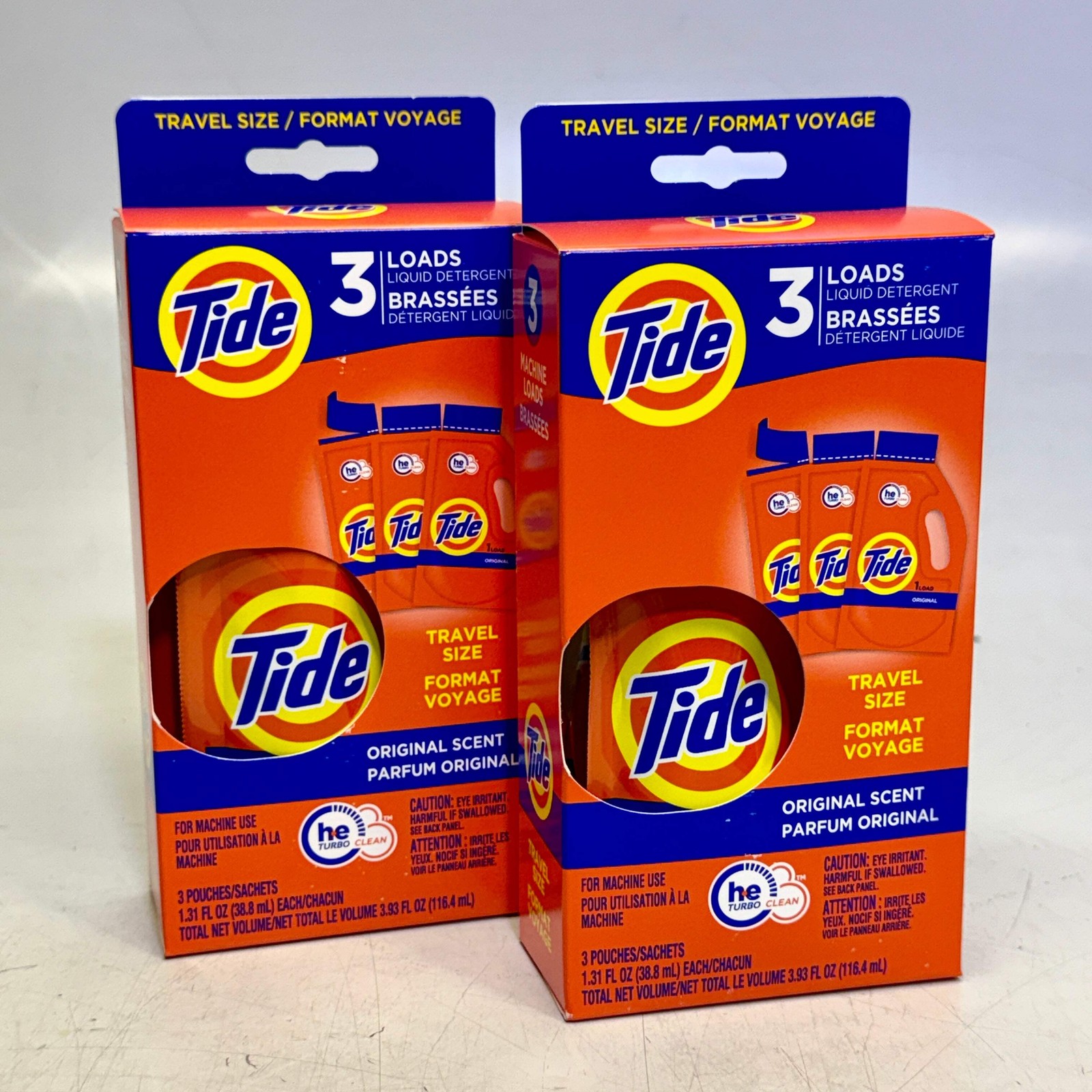 TIDE (2 PACK, 6 Total Pouches) Liquid Laundry Detergent Travel Size HE 1.31oz/ea