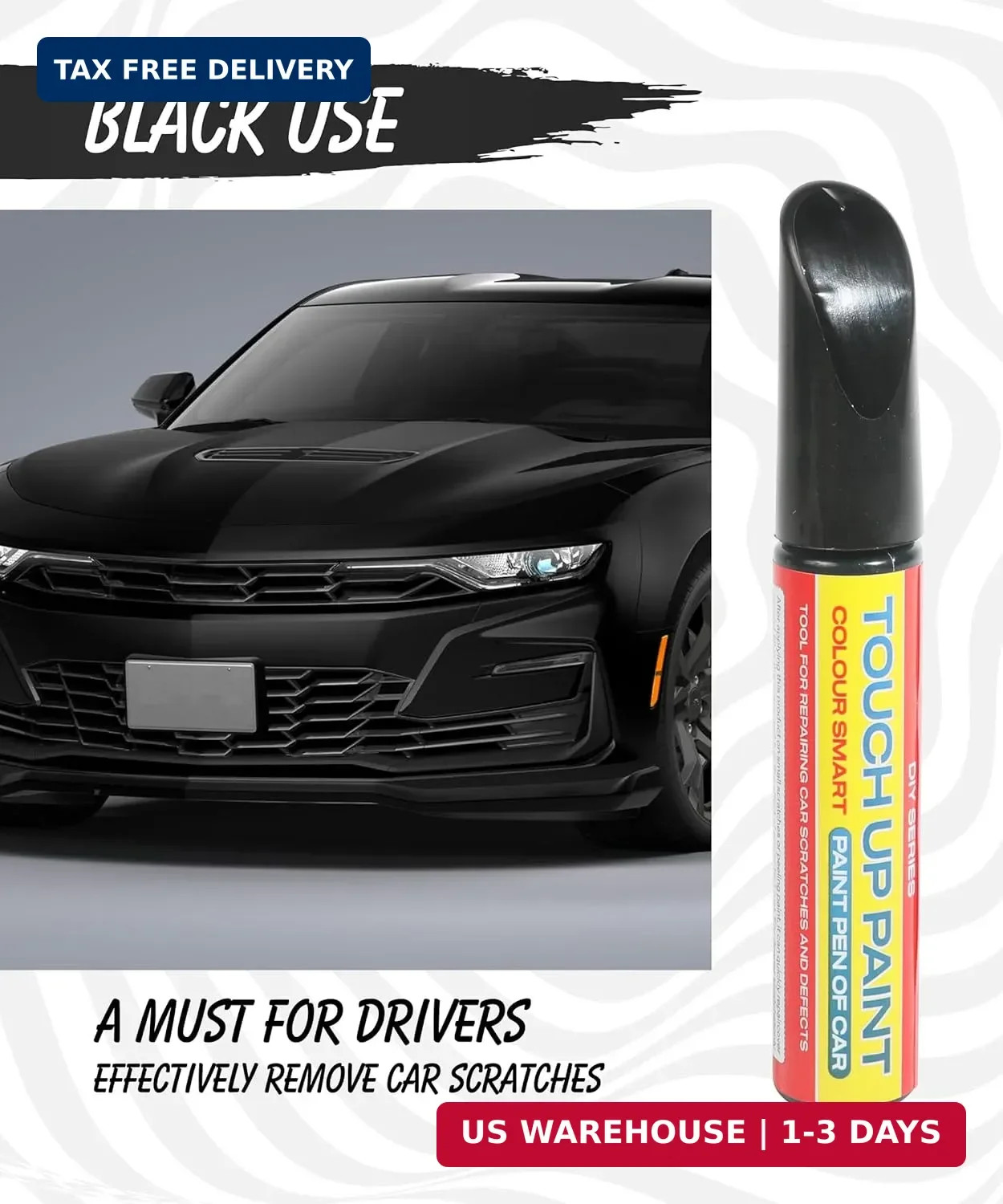 Pure Black Touch Up Paint Universal Color Match for All Car Models Repair Pen
