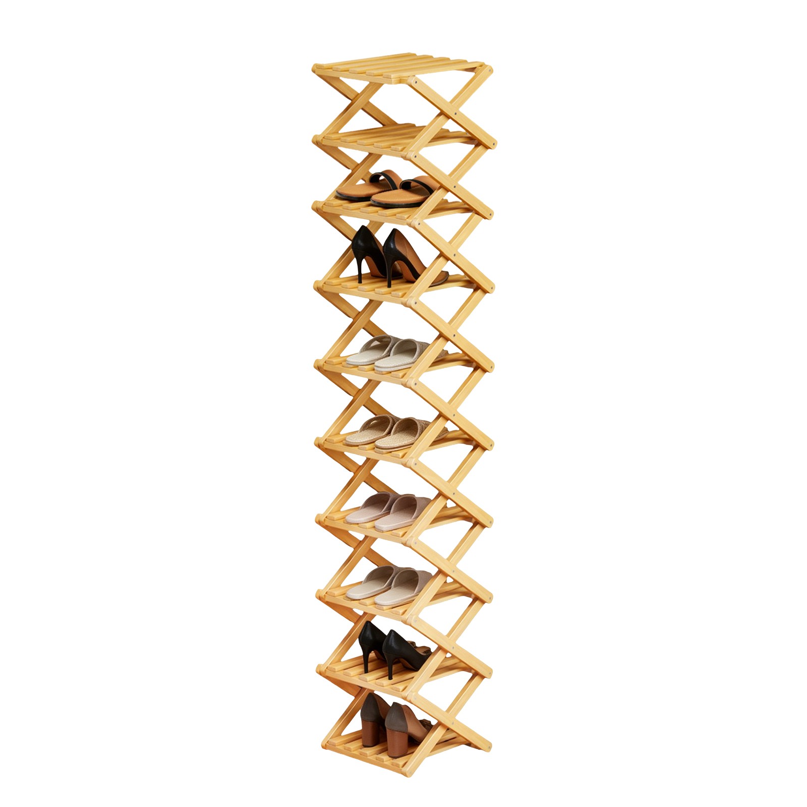 Bamboo Shoe Rack, Foldable Storage Rack, Space Saving Standing Shoe Organizer