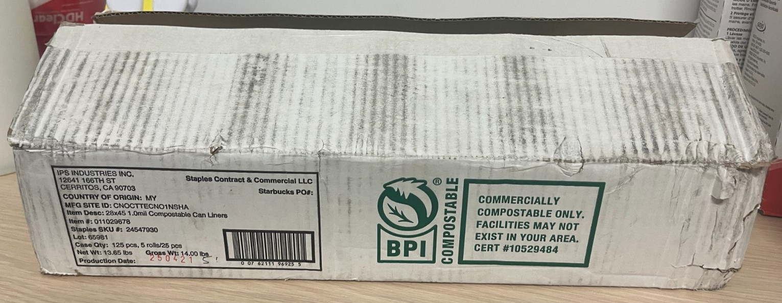BPI 28×45 1.0mil Compostable can liners 011029678 5 Rolls/25pc