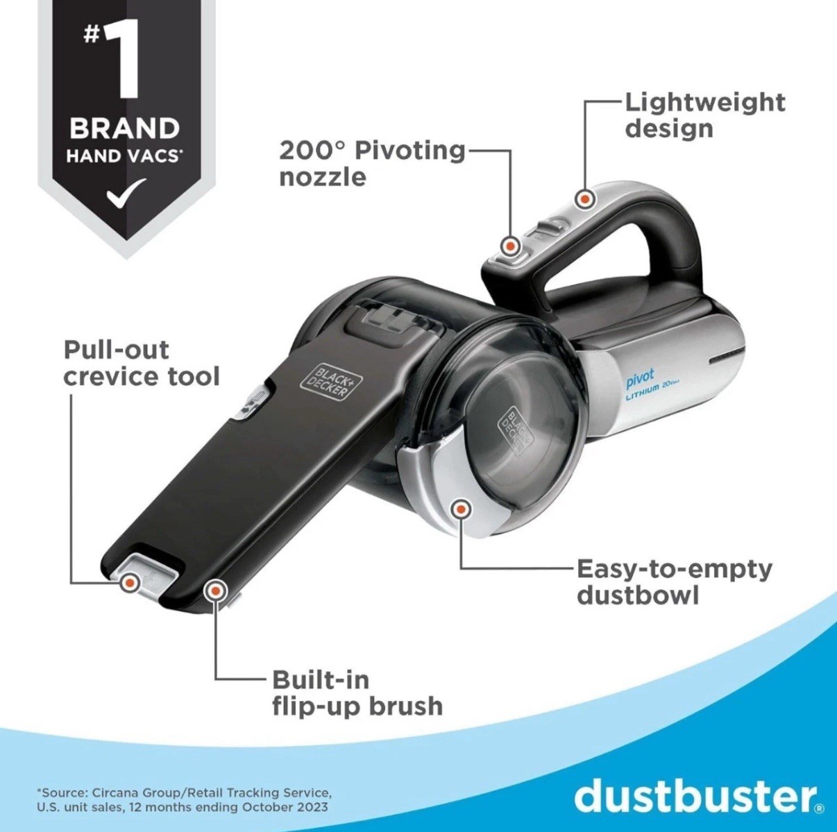 BLACK+DECKER 20V Max Pivot Cordless Handheld Vacuum w/ Pivoting Nozzle BDH2000PL